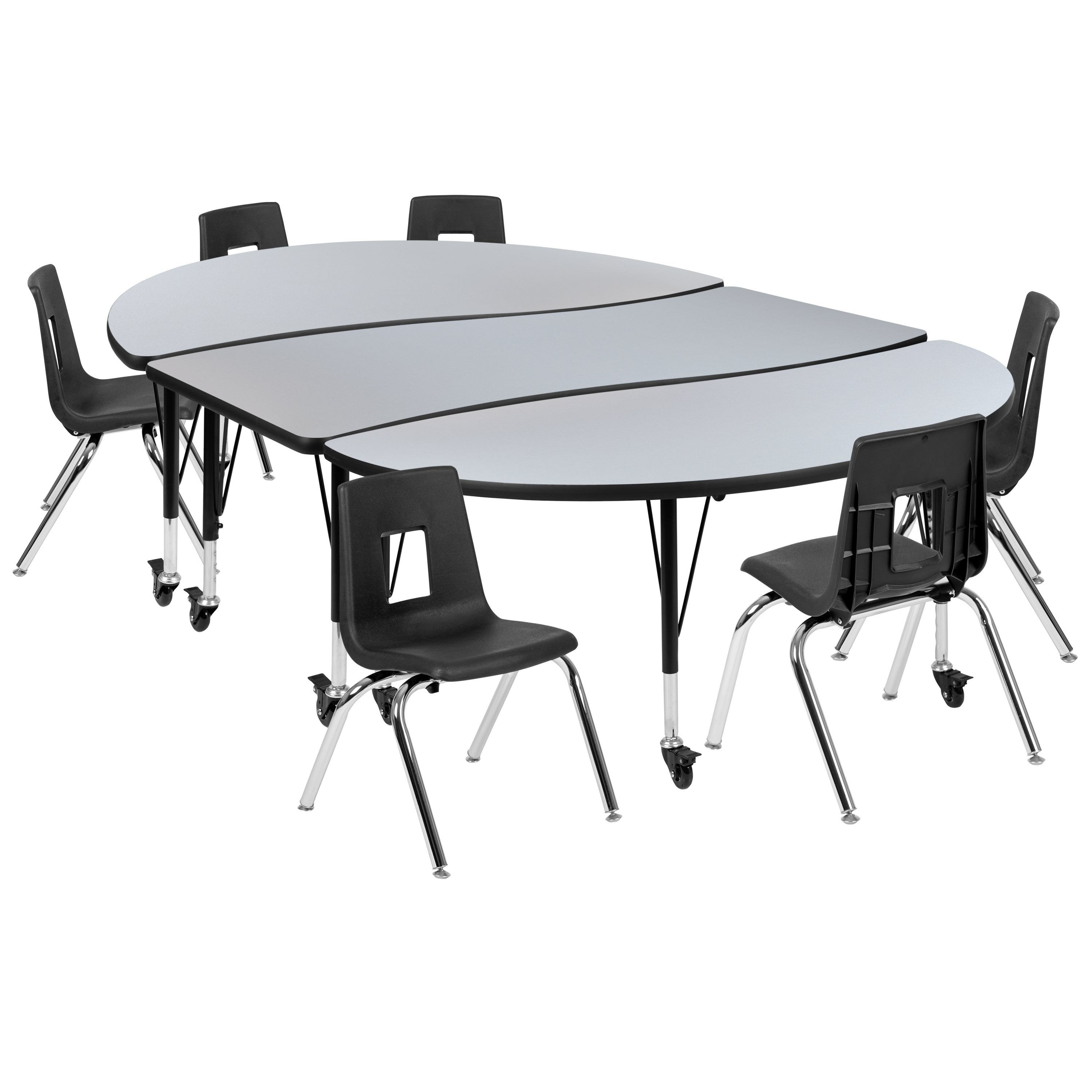 Mobile 86" Oval Wave Flexible Laminate Activity Table Set with 14" Student Stack Chairs-Collaborative Activity Table Set-Flash Furniture-Wall2Wall Furnishings