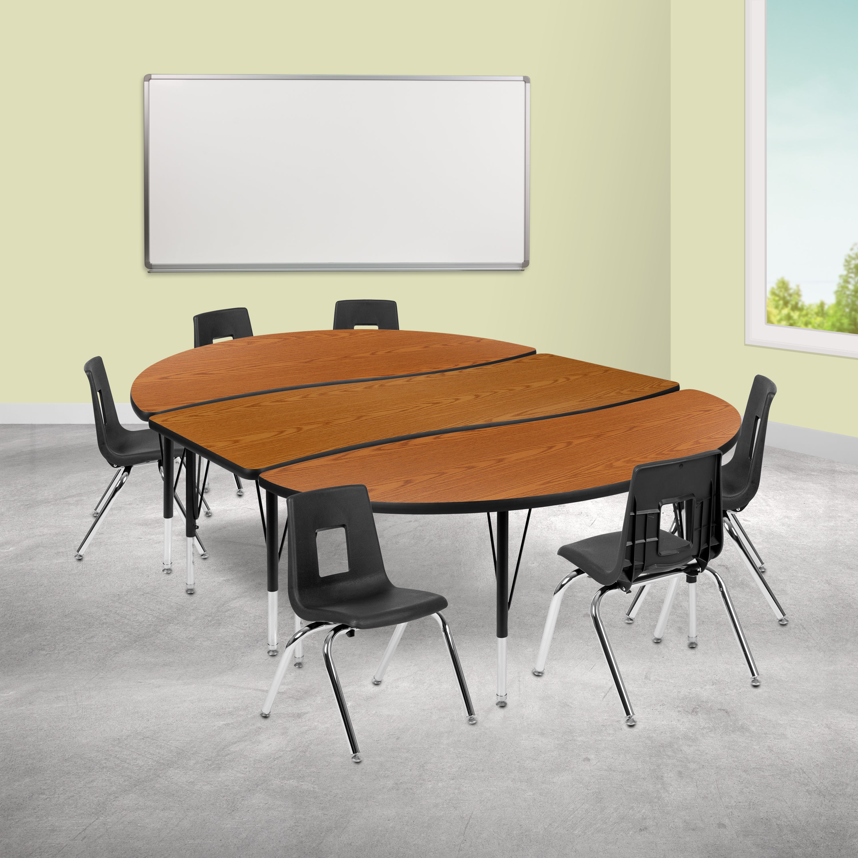 86" Oval Wave Flexible Laminate Activity Table Set with 14" Student Stack Chairs-Collaborative Activity Table Set-Flash Furniture-Wall2Wall Furnishings