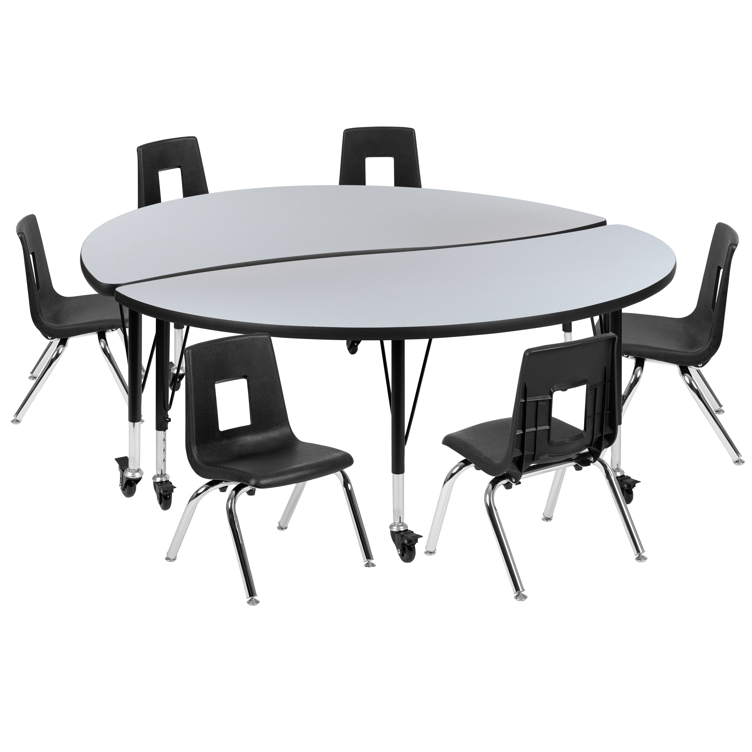 Mobile 60" Circle Wave Flexible Laminate Activity Table Set with 14" Student Stack Chairs-Collaborative Activity Table Set-Flash Furniture-Wall2Wall Furnishings