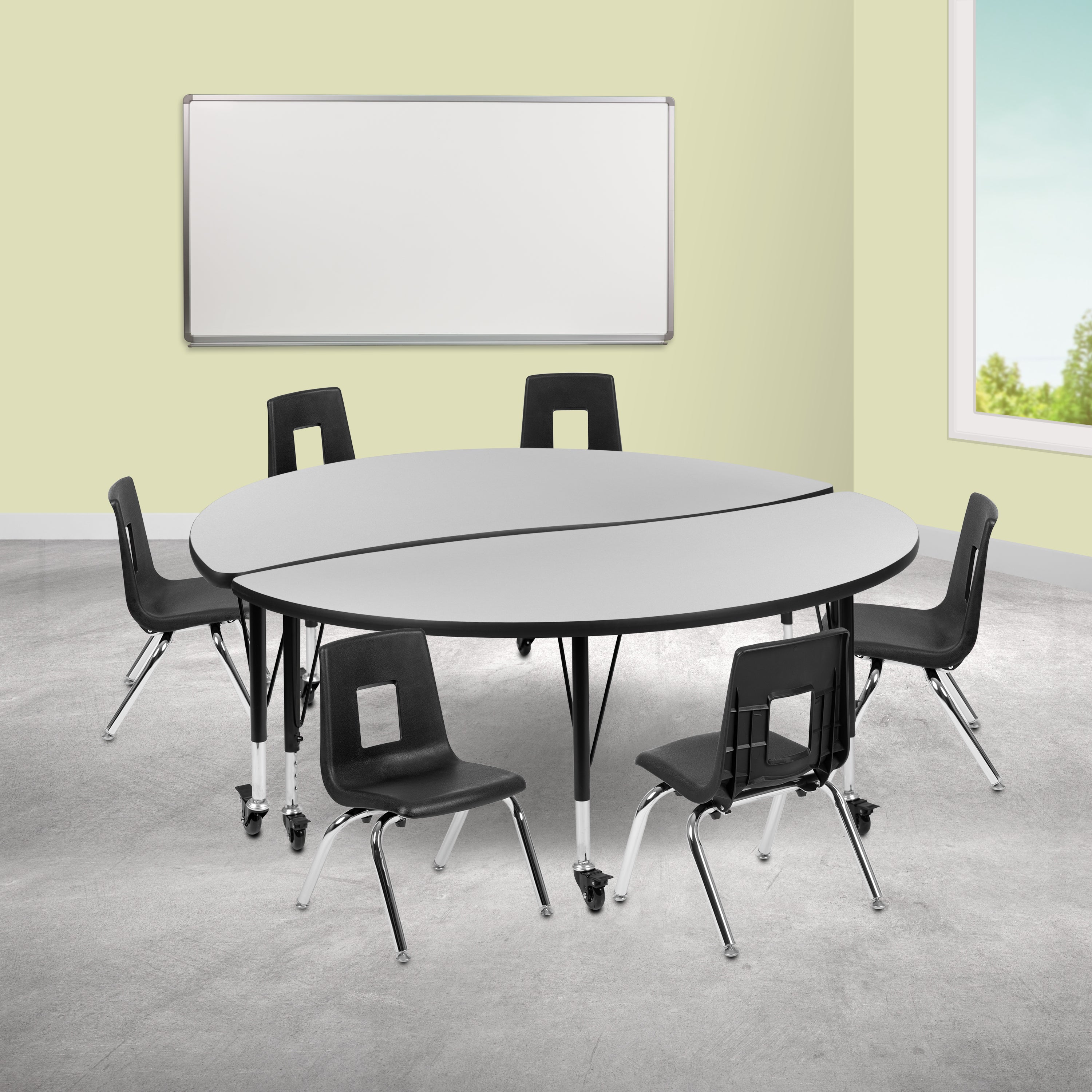 Mobile 60" Circle Wave Flexible Laminate Activity Table Set with 14" Student Stack Chairs-Collaborative Activity Table Set-Flash Furniture-Wall2Wall Furnishings