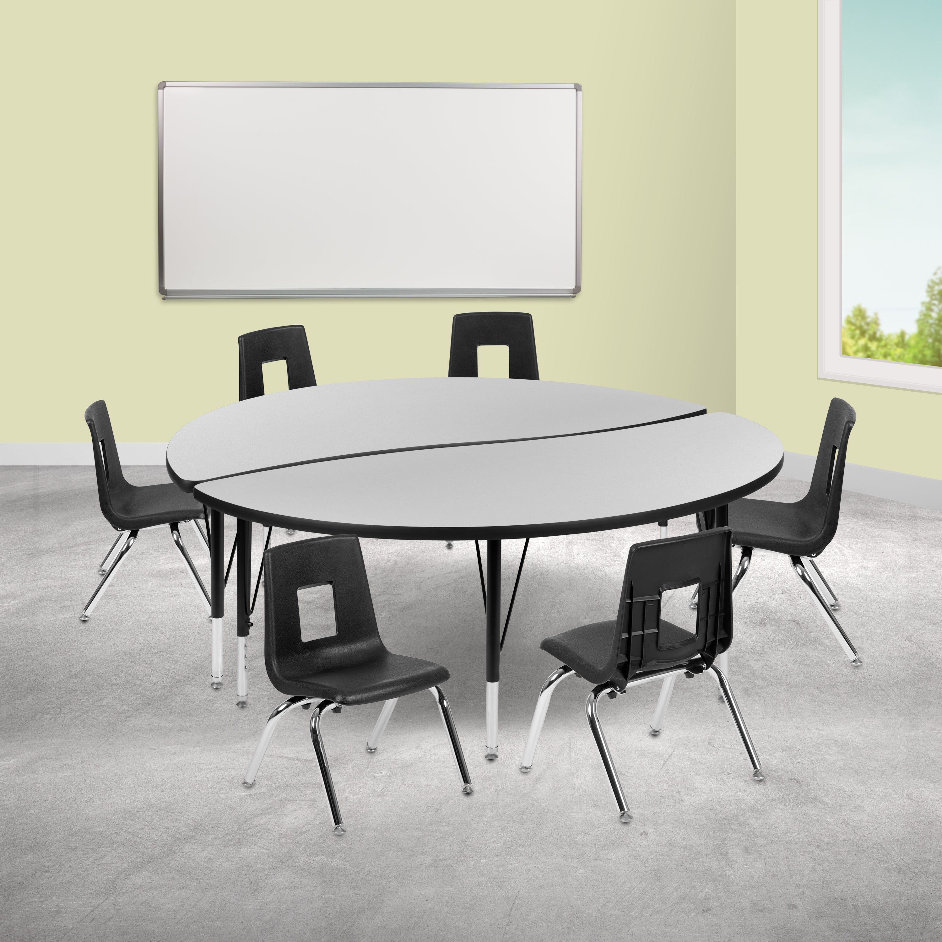 60" Circle Wave Flexible Laminate Activity Table Set with 14" Student Stack Chairs-Collaborative Activity Table Set-Flash Furniture-Wall2Wall Furnishings