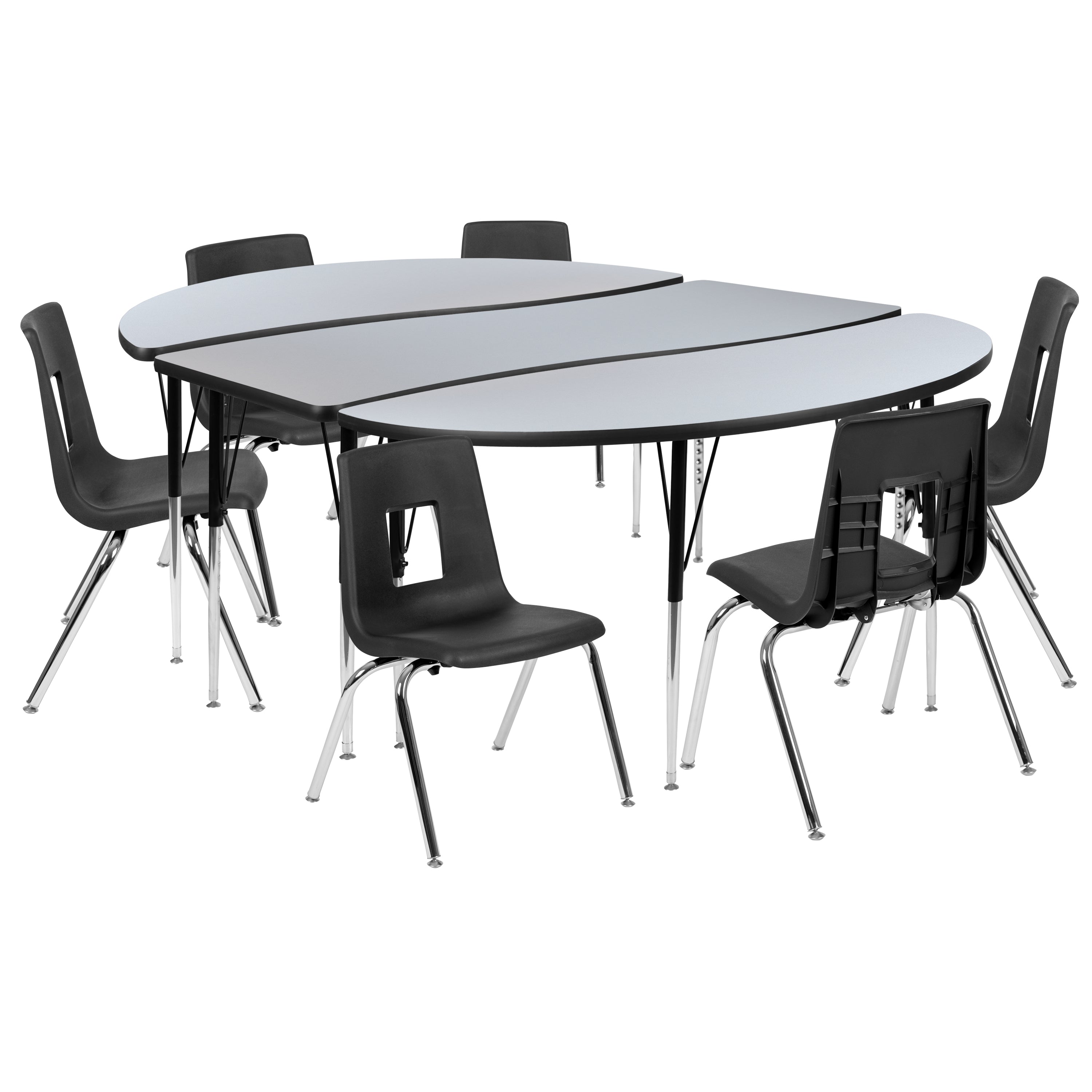 86" Oval Wave Flexible Laminate Activity Table Set with 16" Student Stack Chairs-Collaborative Activity Table Set-Flash Furniture-Wall2Wall Furnishings