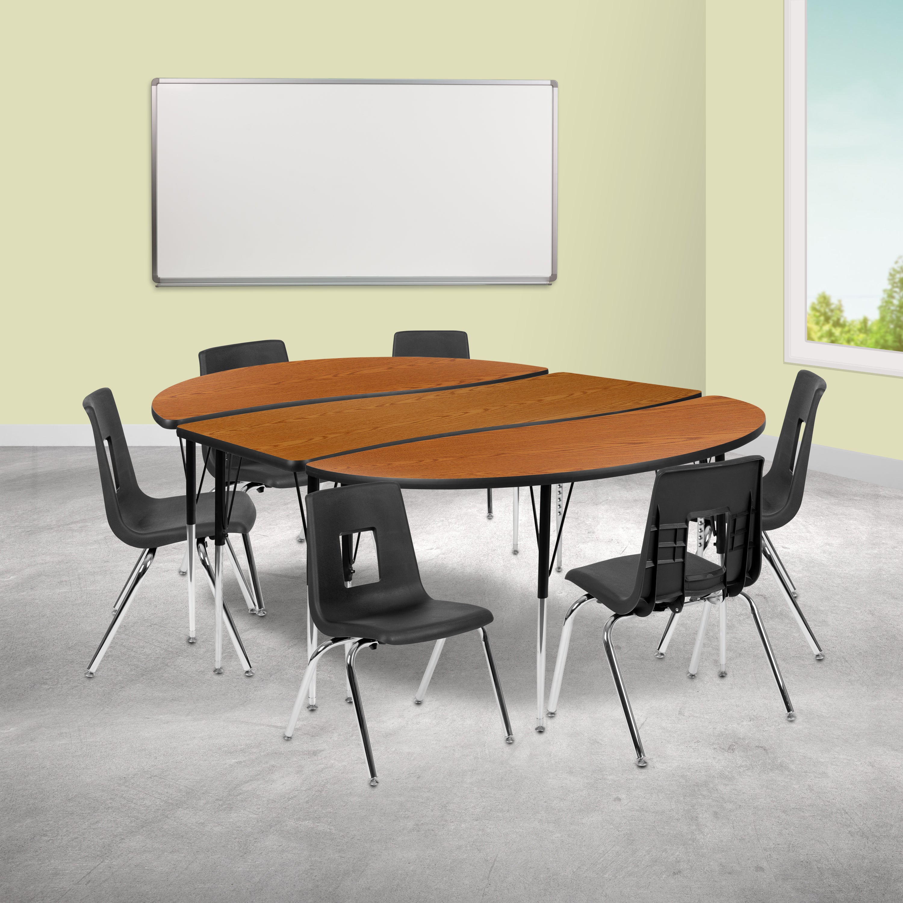 86" Oval Wave Flexible Laminate Activity Table Set with 16" Student Stack Chairs-Collaborative Activity Table Set-Flash Furniture-Wall2Wall Furnishings
