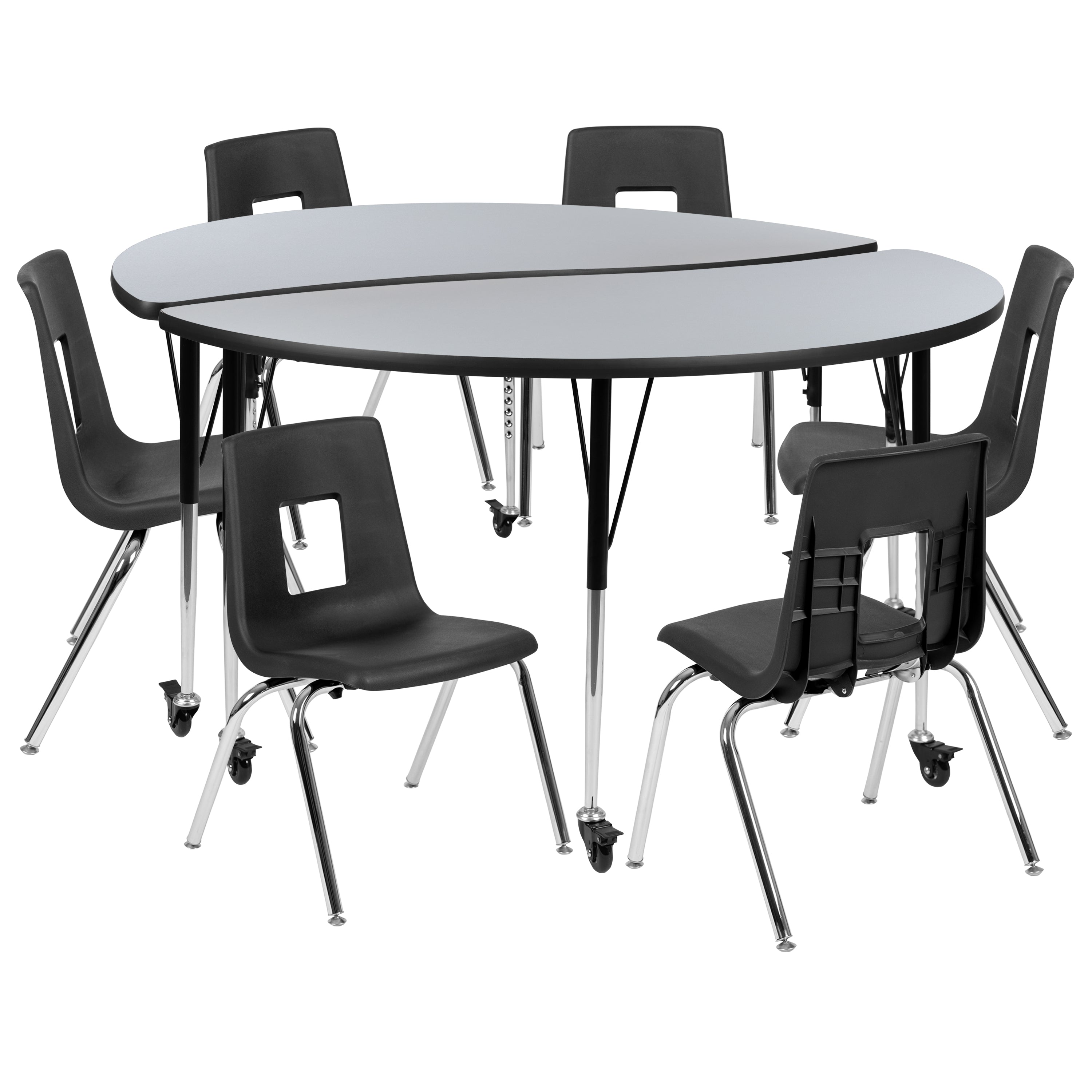 Mobile 60" Circle Wave Flexible Laminate Activity Table Set with 16" Student Stack Chairs-Collaborative Activity Table Set-Flash Furniture-Wall2Wall Furnishings