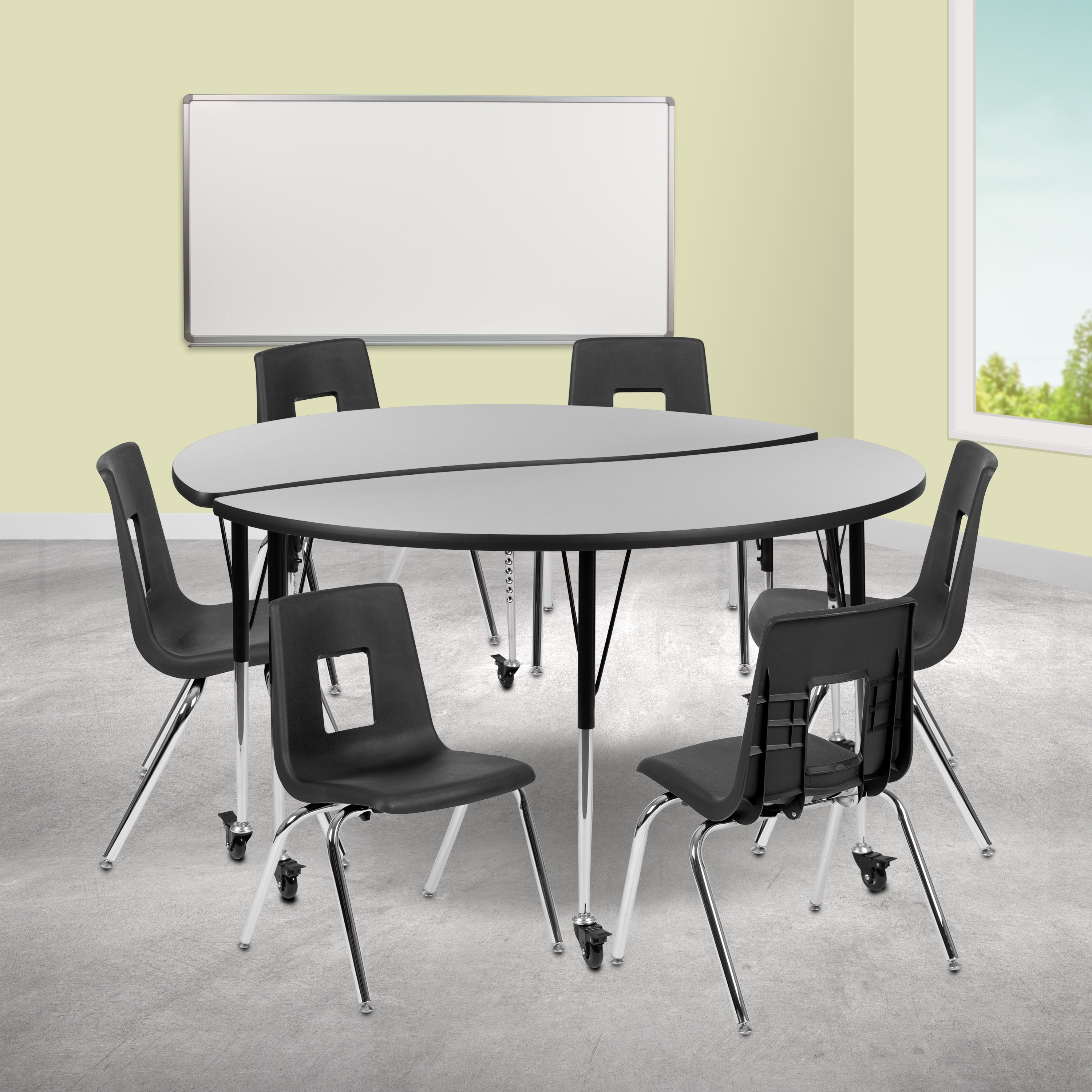 Mobile 60" Circle Wave Flexible Laminate Activity Table Set with 16" Student Stack Chairs-Collaborative Activity Table Set-Flash Furniture-Wall2Wall Furnishings