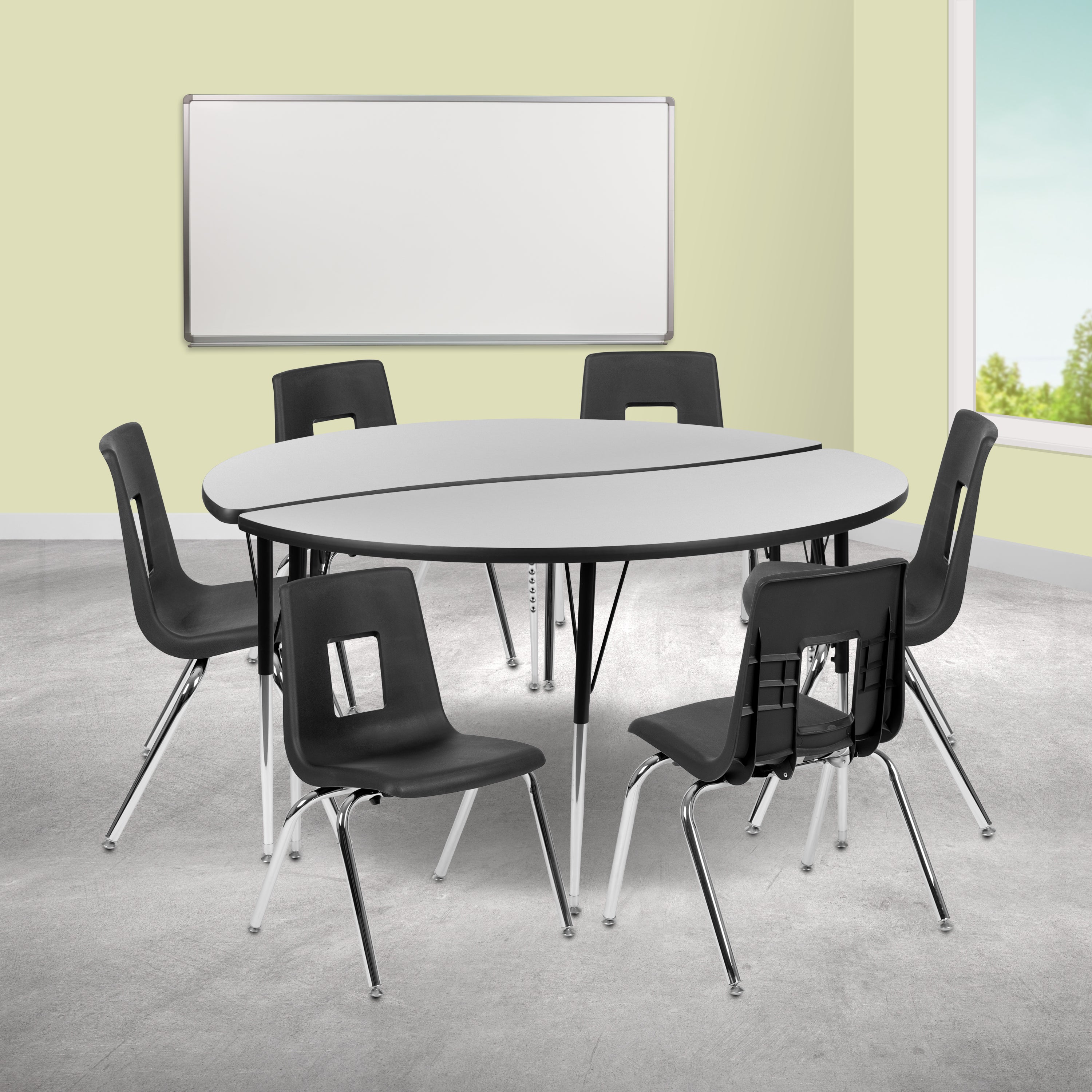60" Circle Wave Flexible Laminate Activity Table Set with 16" Student Stack Chairs-Collaborative Activity Table Set-Flash Furniture-Wall2Wall Furnishings