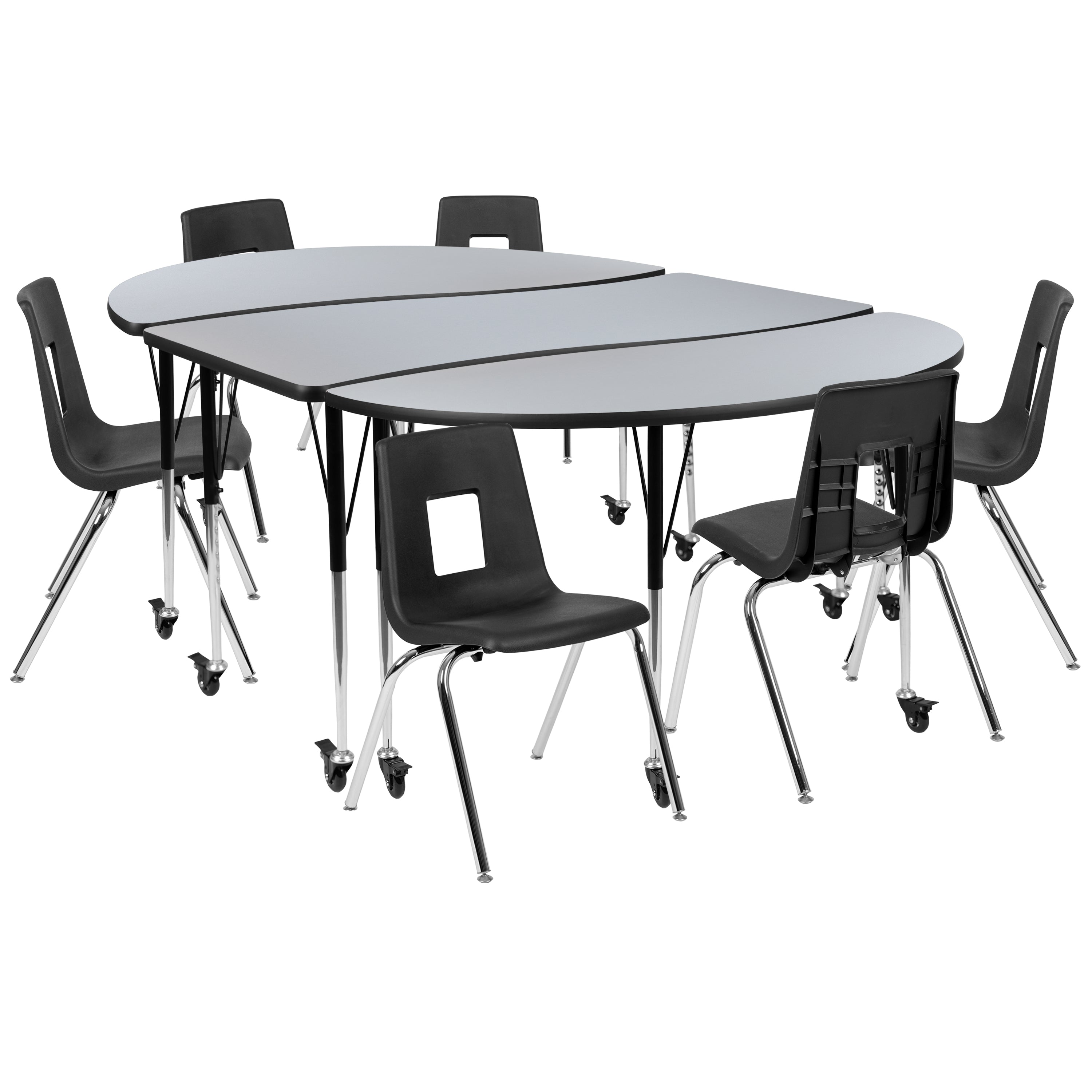 Mobile 86" Oval Wave Flexible Laminate Activity Table Set with 18" Student Stack Chairs-Collaborative Activity Table Set-Flash Furniture-Wall2Wall Furnishings