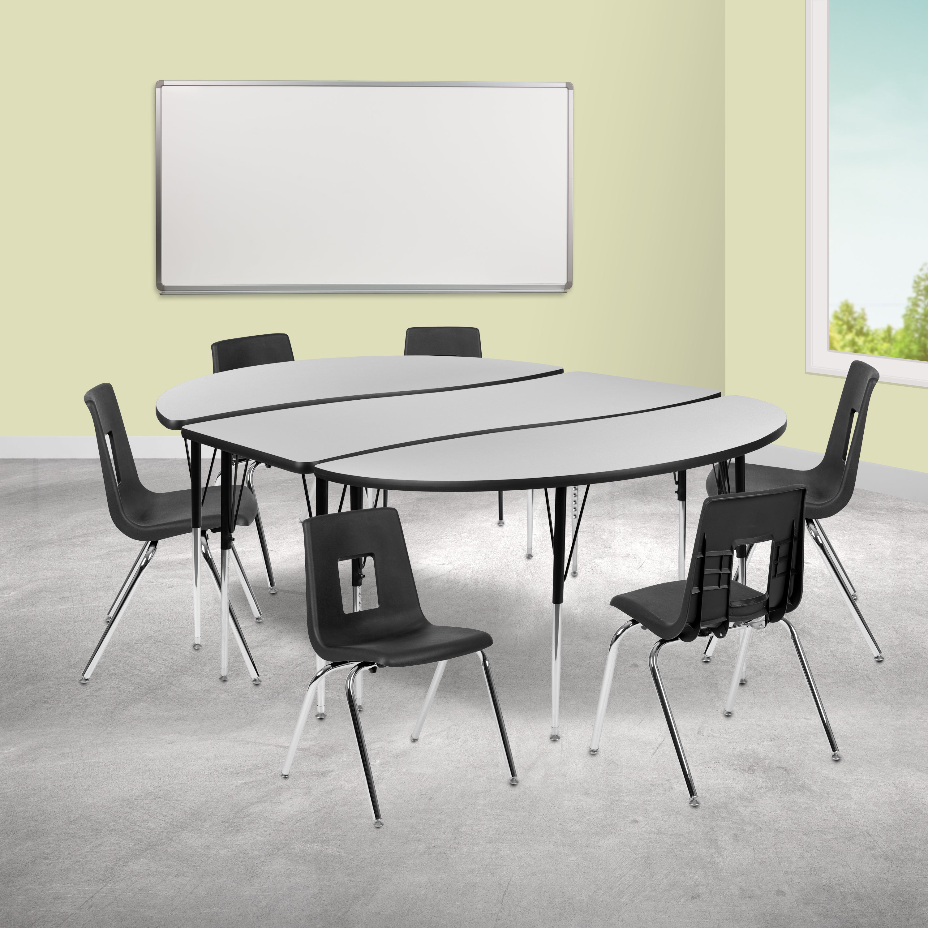86" Oval Wave Flexible Laminate Activity Table Set with 18" Student Stack Chairs-Collaborative Activity Table Set-Flash Furniture-Wall2Wall Furnishings