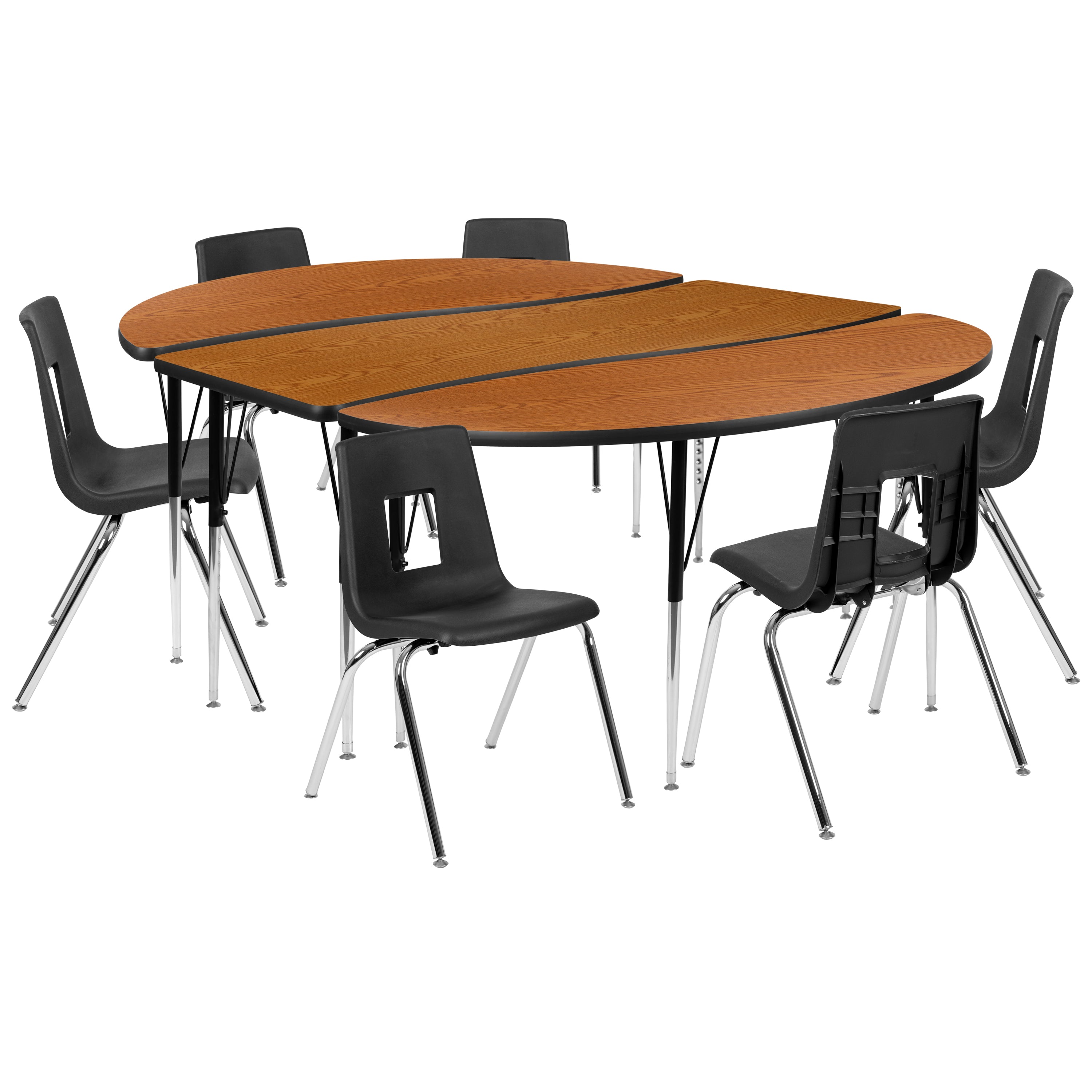 86" Oval Wave Flexible Laminate Activity Table Set with 18" Student Stack Chairs-Collaborative Activity Table Set-Flash Furniture-Wall2Wall Furnishings