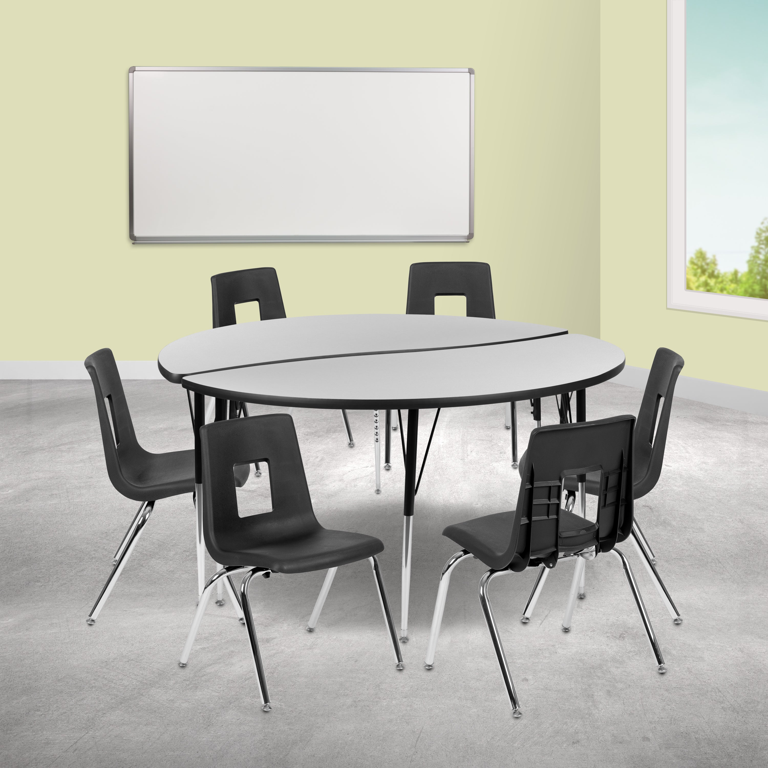 60" Circle Wave Flexible Laminate Activity Table Set with 18" Student Stack Chairs-Collaborative Activity Table Set-Flash Furniture-Wall2Wall Furnishings