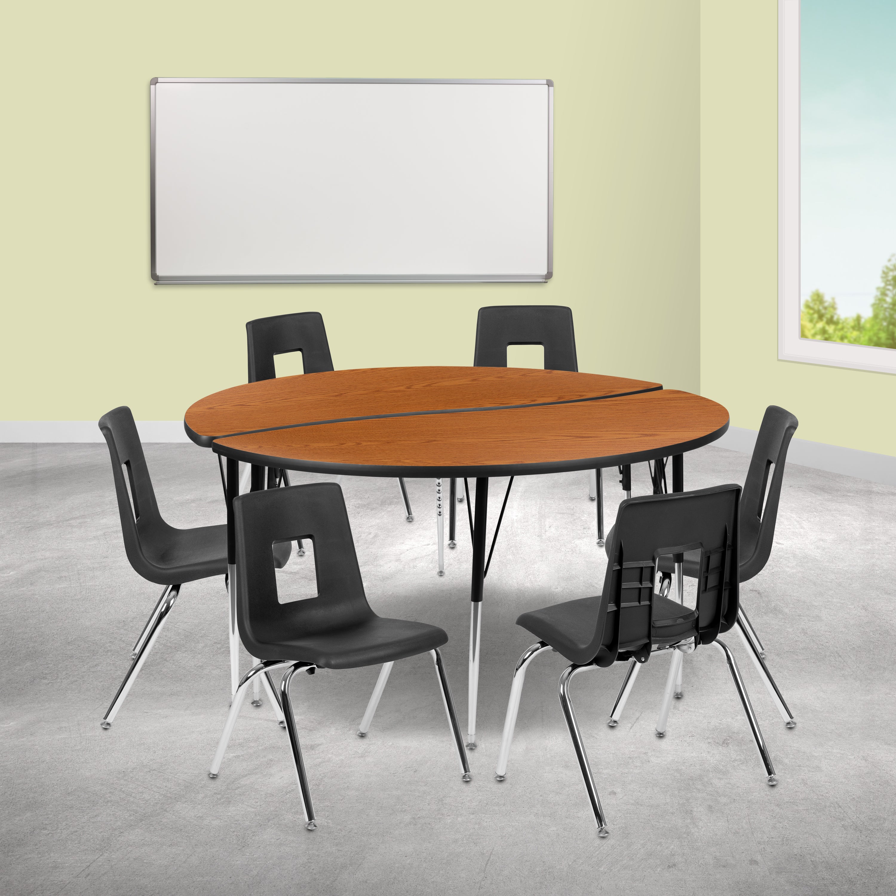 60" Circle Wave Flexible Laminate Activity Table Set with 18" Student Stack Chairs-Collaborative Activity Table Set-Flash Furniture-Wall2Wall Furnishings