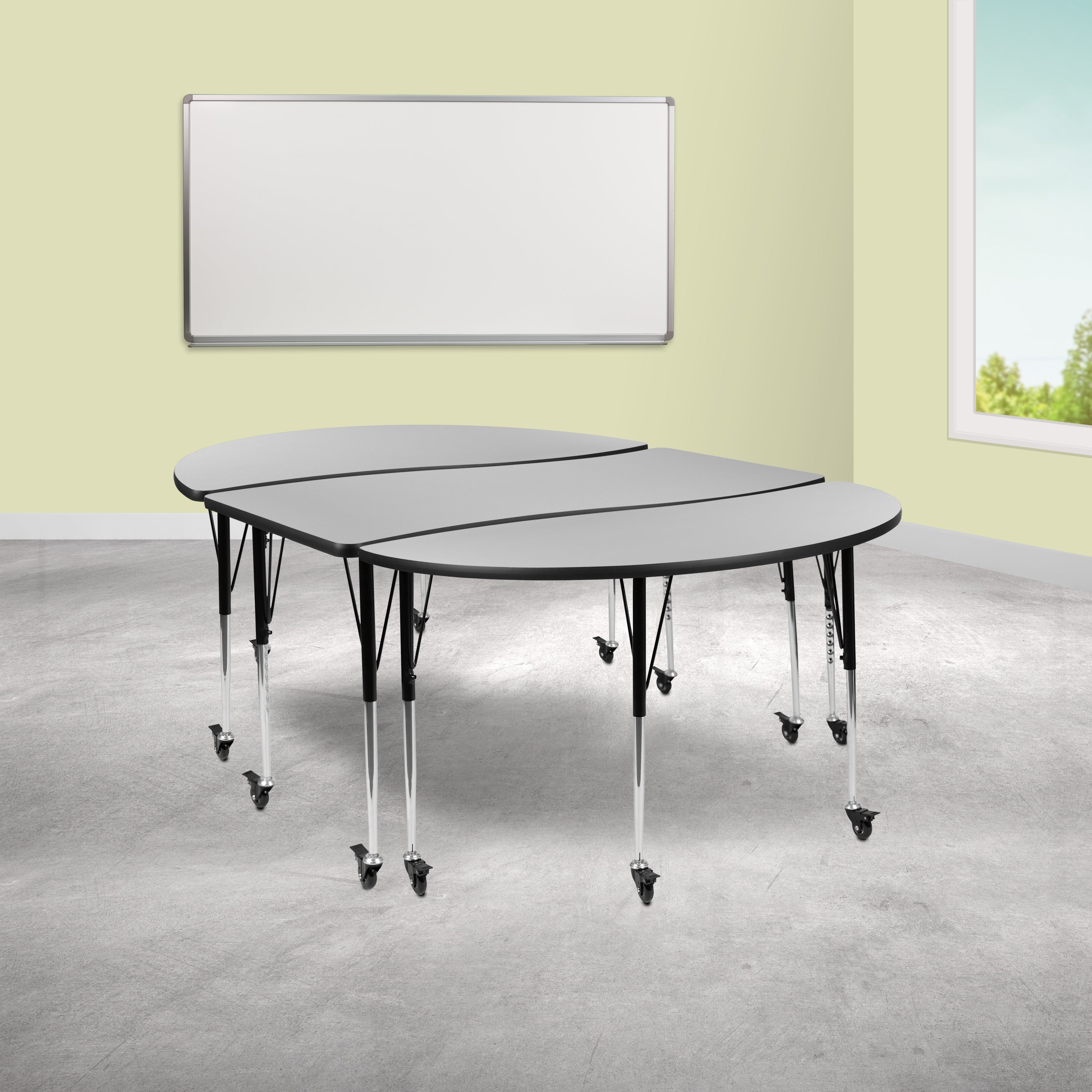 3 Mobile Piece 86" Oval Wave Flexible Grey Thermal Laminate Activity Table Set - Standard Height Adjustable Legs-Collaborative Activity Table Set-Flash Furniture-Wall2Wall Furnishings
