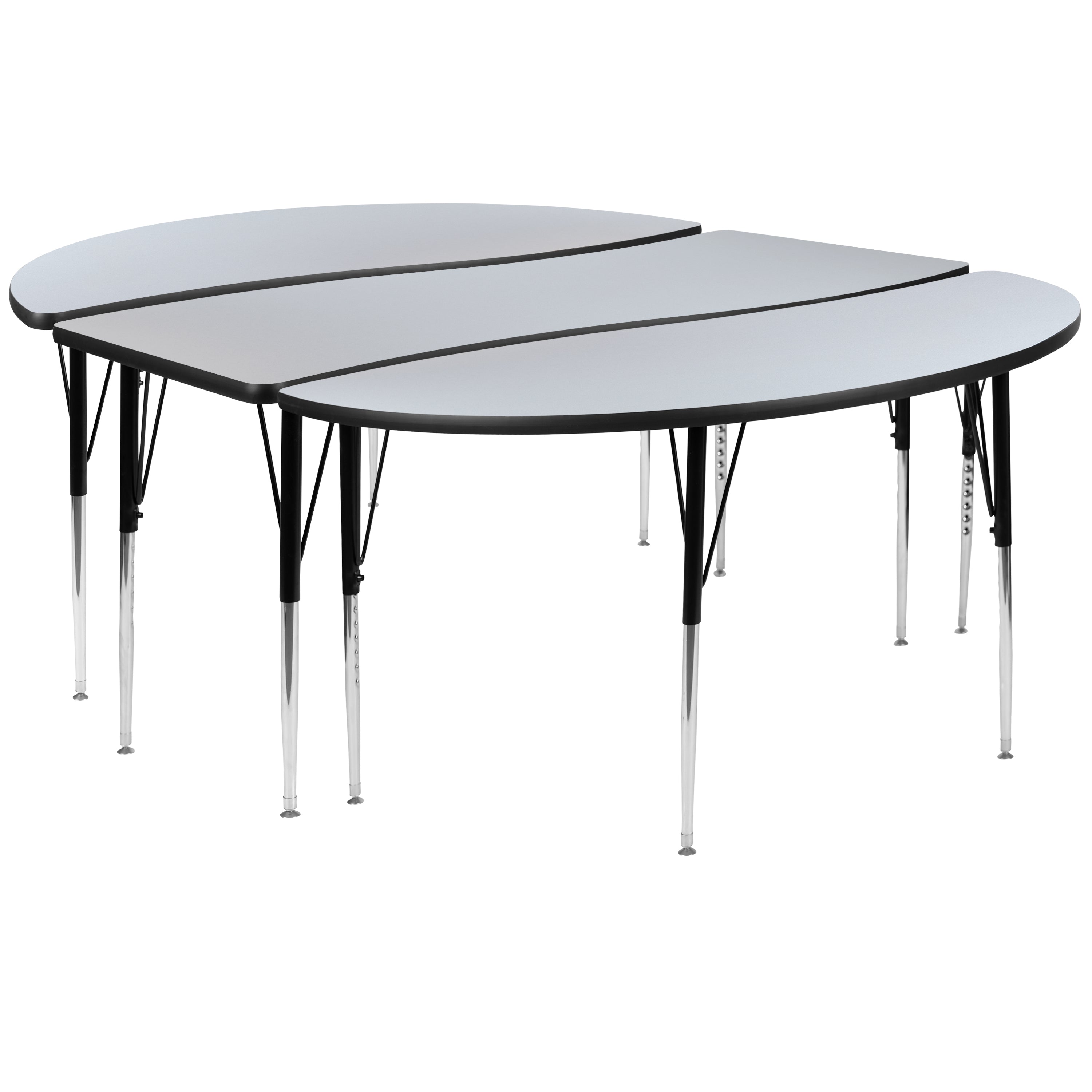 3 Piece 86" Oval Wave Flexible Grey Thermal Laminate Activity Table Set - Standard Height Adjustable Legs-Collaborative Activity Table Set-Flash Furniture-Wall2Wall Furnishings