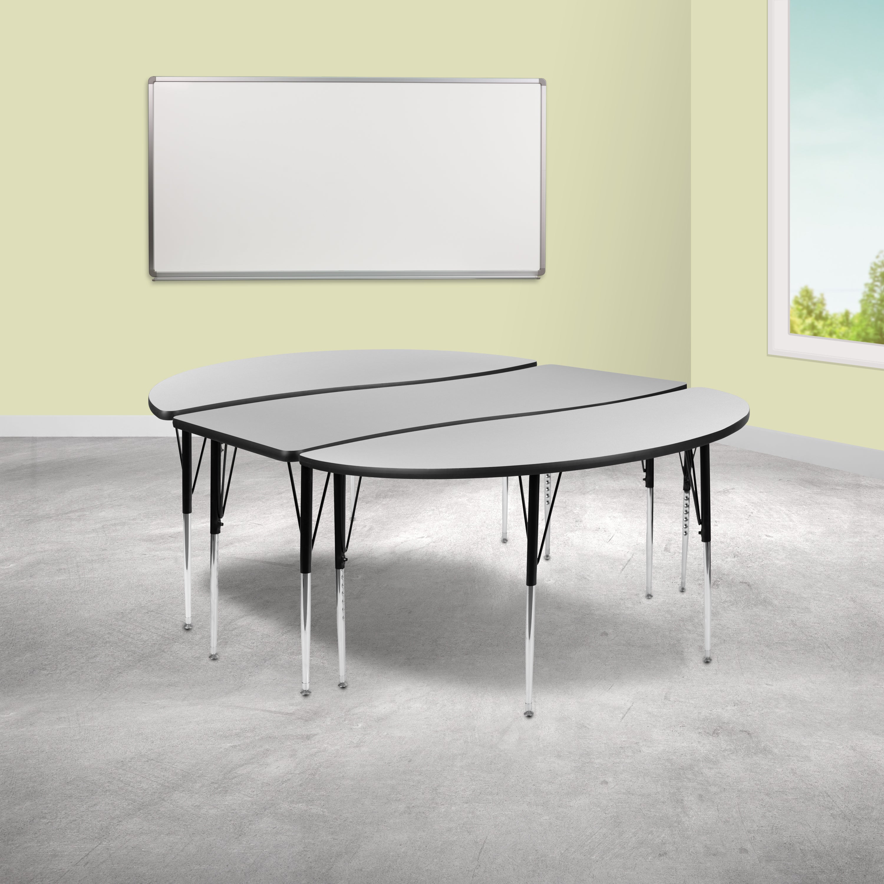 3 Piece 86" Oval Wave Flexible Grey Thermal Laminate Activity Table Set - Standard Height Adjustable Legs-Collaborative Activity Table Set-Flash Furniture-Wall2Wall Furnishings