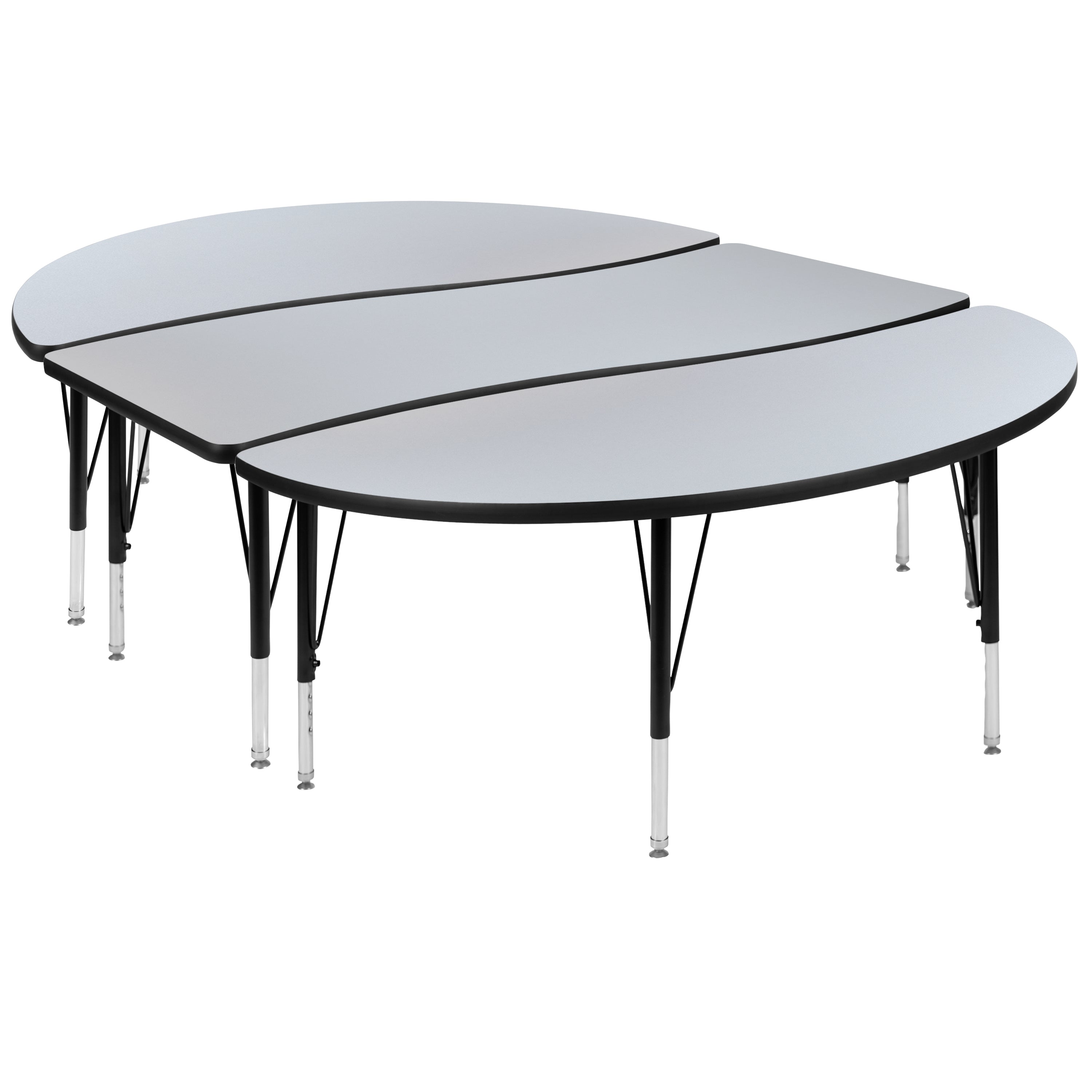 3 Piece 86" Oval Wave Flexible Grey Thermal Laminate Activity Table Set - Height Adjustable Short Legs-Collaborative Activity Table Set-Flash Furniture-Wall2Wall Furnishings
