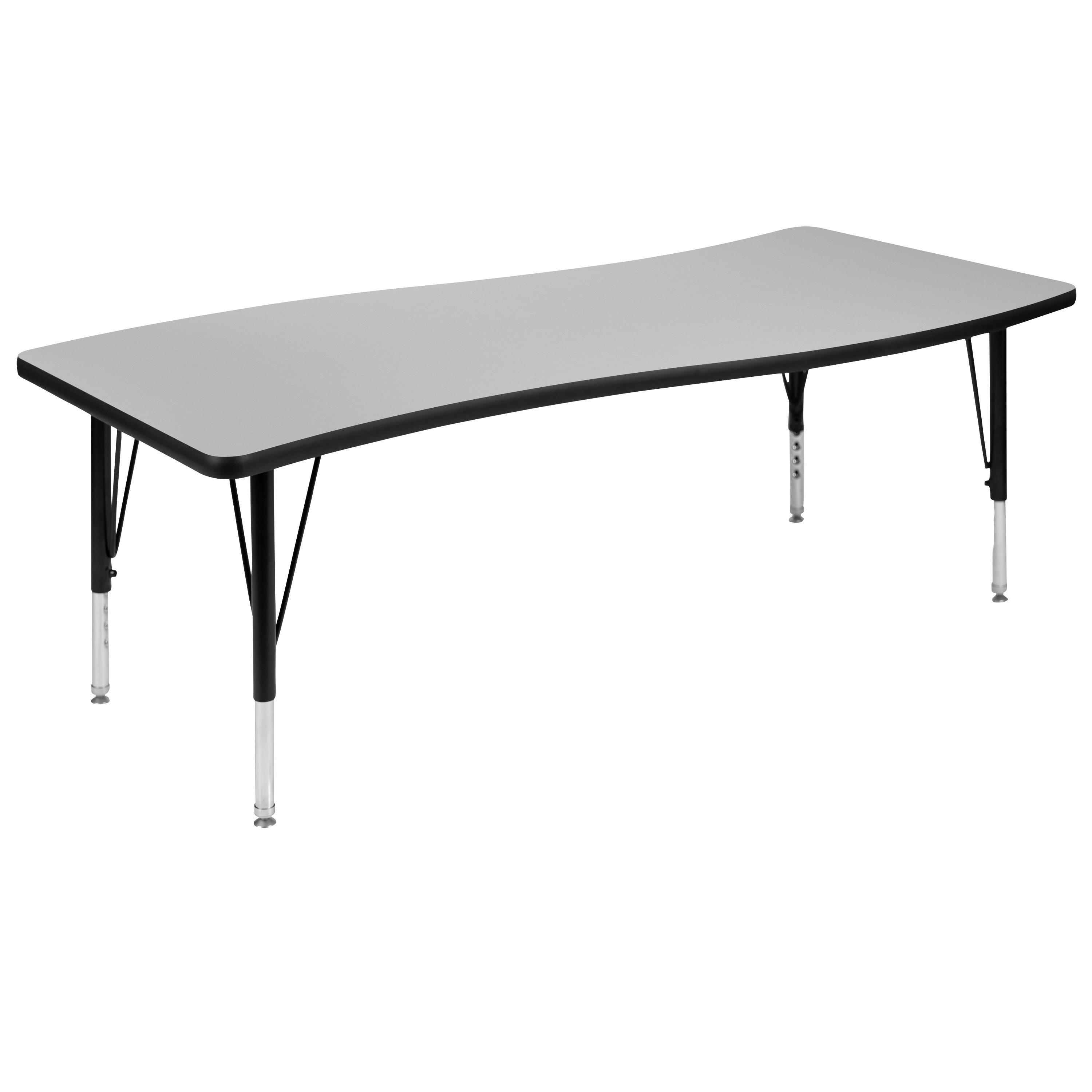 3 Piece 86" Oval Wave Flexible Grey Thermal Laminate Activity Table Set - Height Adjustable Short Legs-Collaborative Activity Table Set-Flash Furniture-Wall2Wall Furnishings
