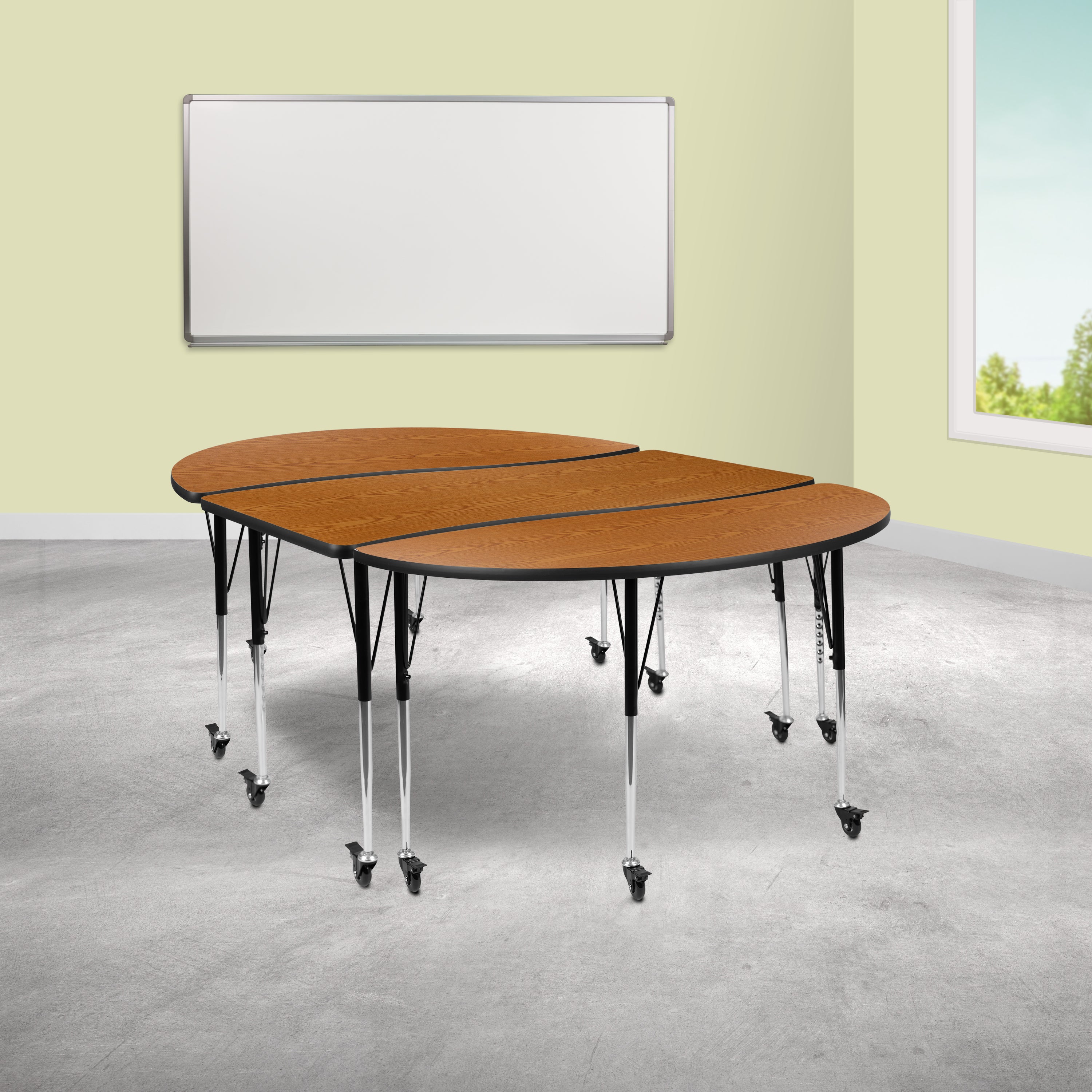 3 Mobile Piece 86" Oval Wave Flexible Grey Thermal Laminate Activity Table Set - Standard Height Adjustable Legs-Collaborative Activity Table Set-Flash Furniture-Wall2Wall Furnishings