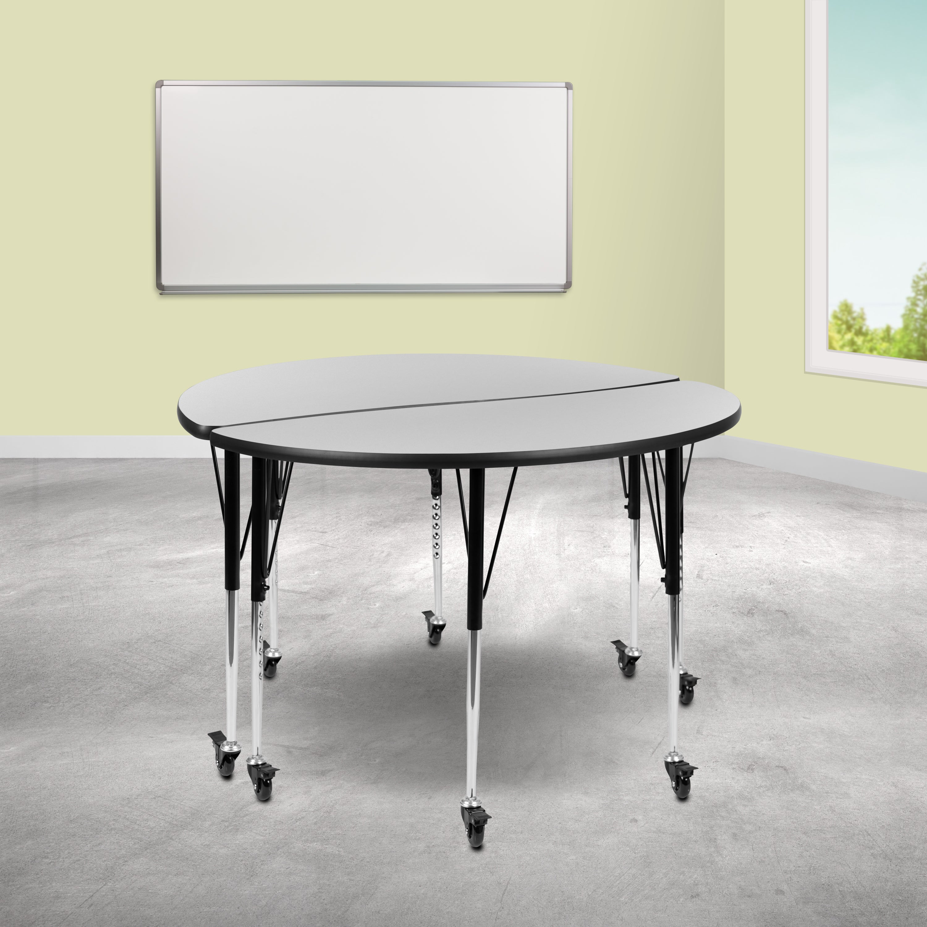 2 Piece Mobile 47.5" Circle Wave Flexible Grey Thermal Laminate Adjustable Activity Table Set-Collaborative Activity Table Set-Flash Furniture-Wall2Wall Furnishings