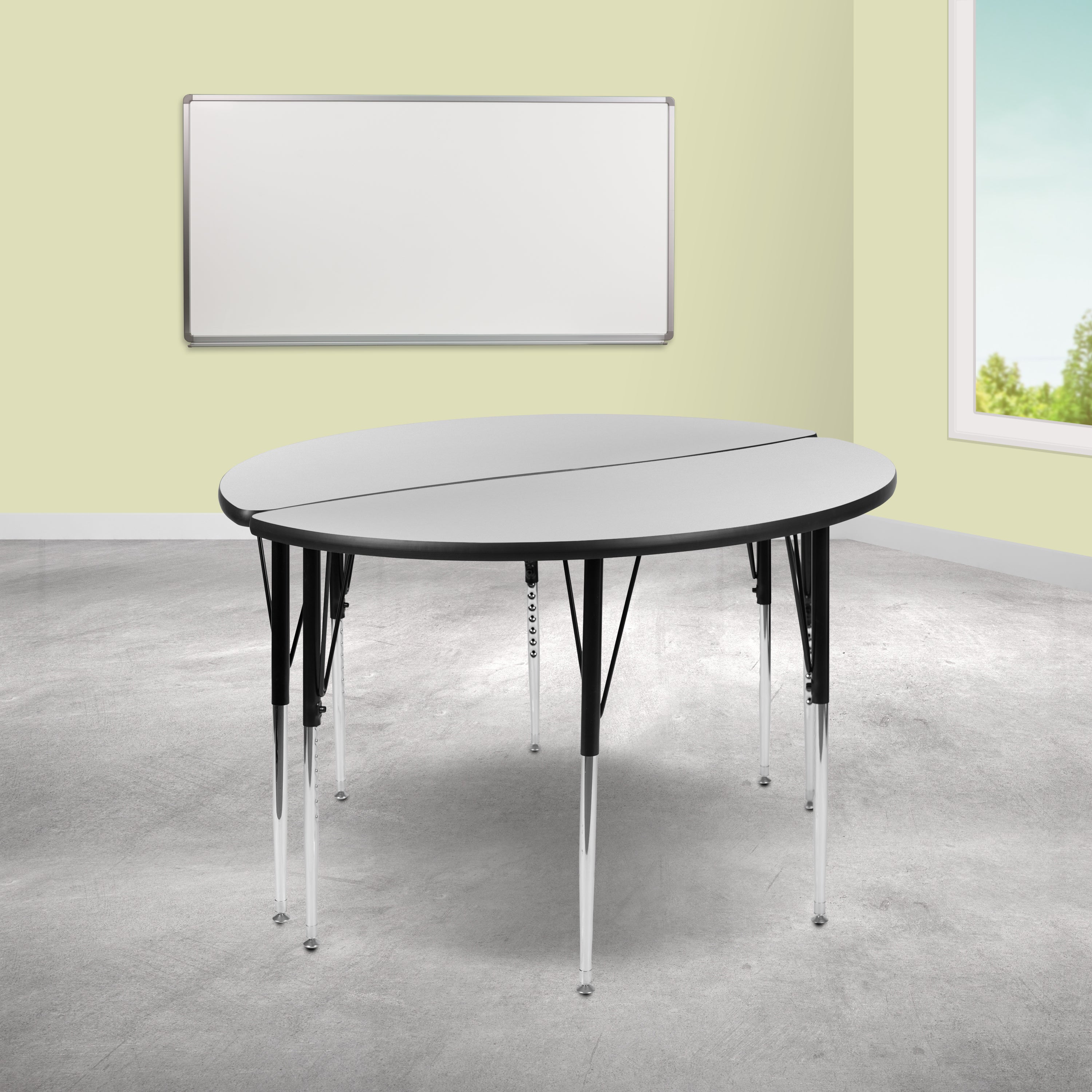 2 Piece 47.5" Circle Wave Flexible Grey Thermal Laminate Activity Table Set - Standard Height Adjustable Legs-Collaborative Activity Table Set-Flash Furniture-Wall2Wall Furnishings