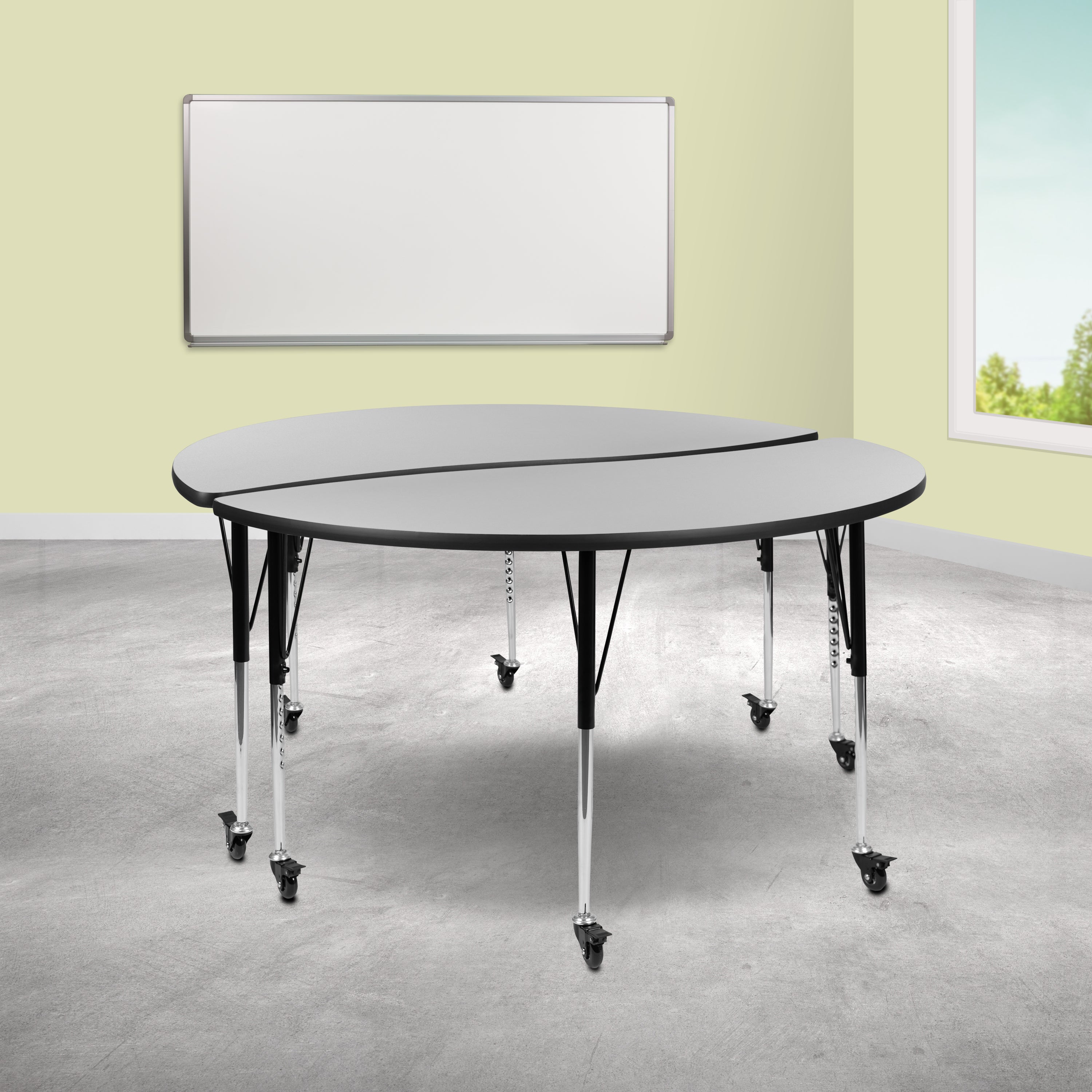 2 Piece Mobile 60" Circle Wave Flexible Grey Thermal Laminate Adjustable Activity Table Set-Collaborative Activity Table Set-Flash Furniture-Wall2Wall Furnishings