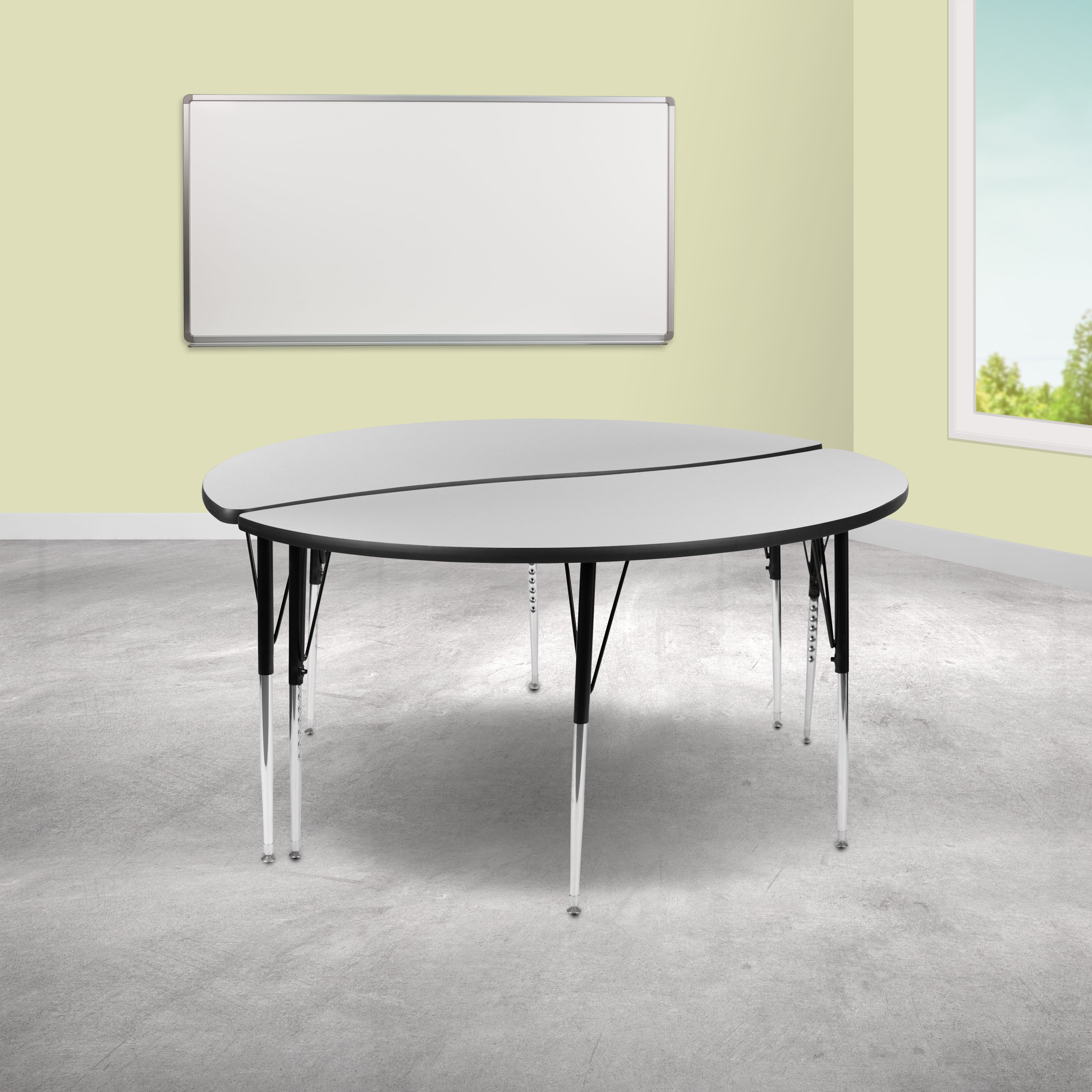 2 Piece 60" Circle Wave Flexible Grey Thermal Laminate Activity Table Set - Standard Height Adjustable Legs-Collaborative Activity Table Set-Flash Furniture-Wall2Wall Furnishings