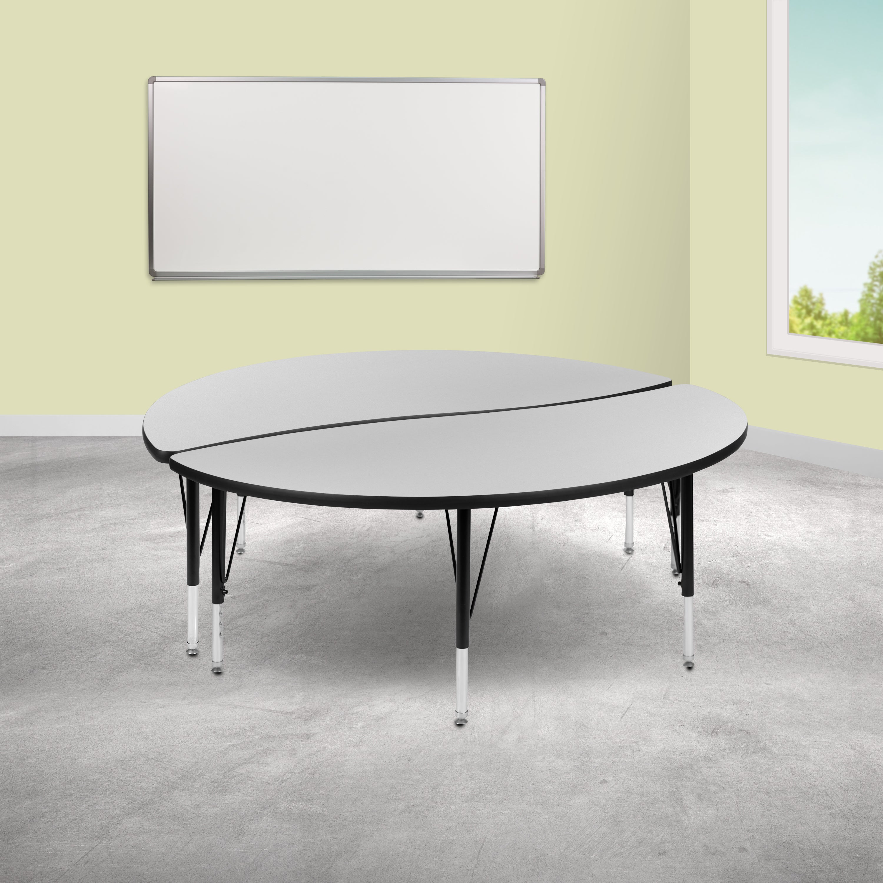 2 Piece 60" Circle Wave Flexible Grey Thermal Laminate Activity Table Set - Height Adjustable Short Legs-Collaborative Activity Table Set-Flash Furniture-Wall2Wall Furnishings
