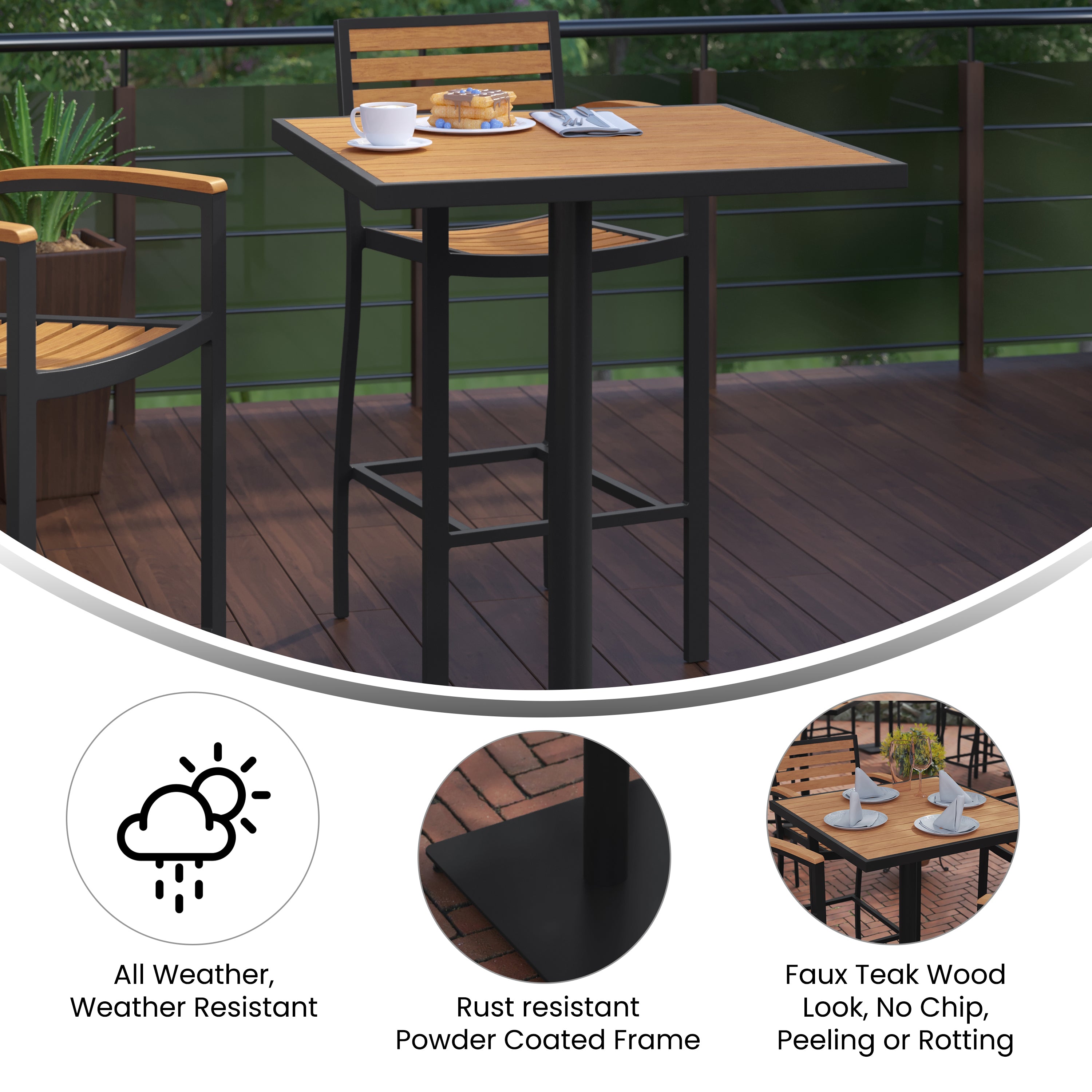Lark Commercial Grade 32" Square Outdoor Bar Height Table with Poly Resin Slats-Patio Bar Table-Flash Furniture-Wall2Wall Furnishings