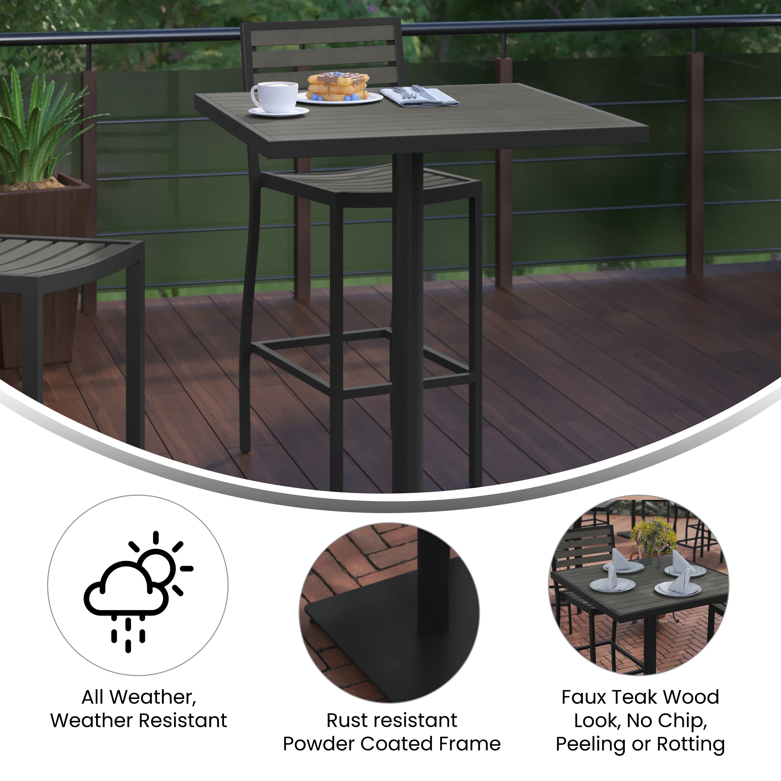 Lark Commercial Grade 32" Square Outdoor Bar Height Table with Poly Resin Slats-Patio Bar Table-Flash Furniture-Wall2Wall Furnishings