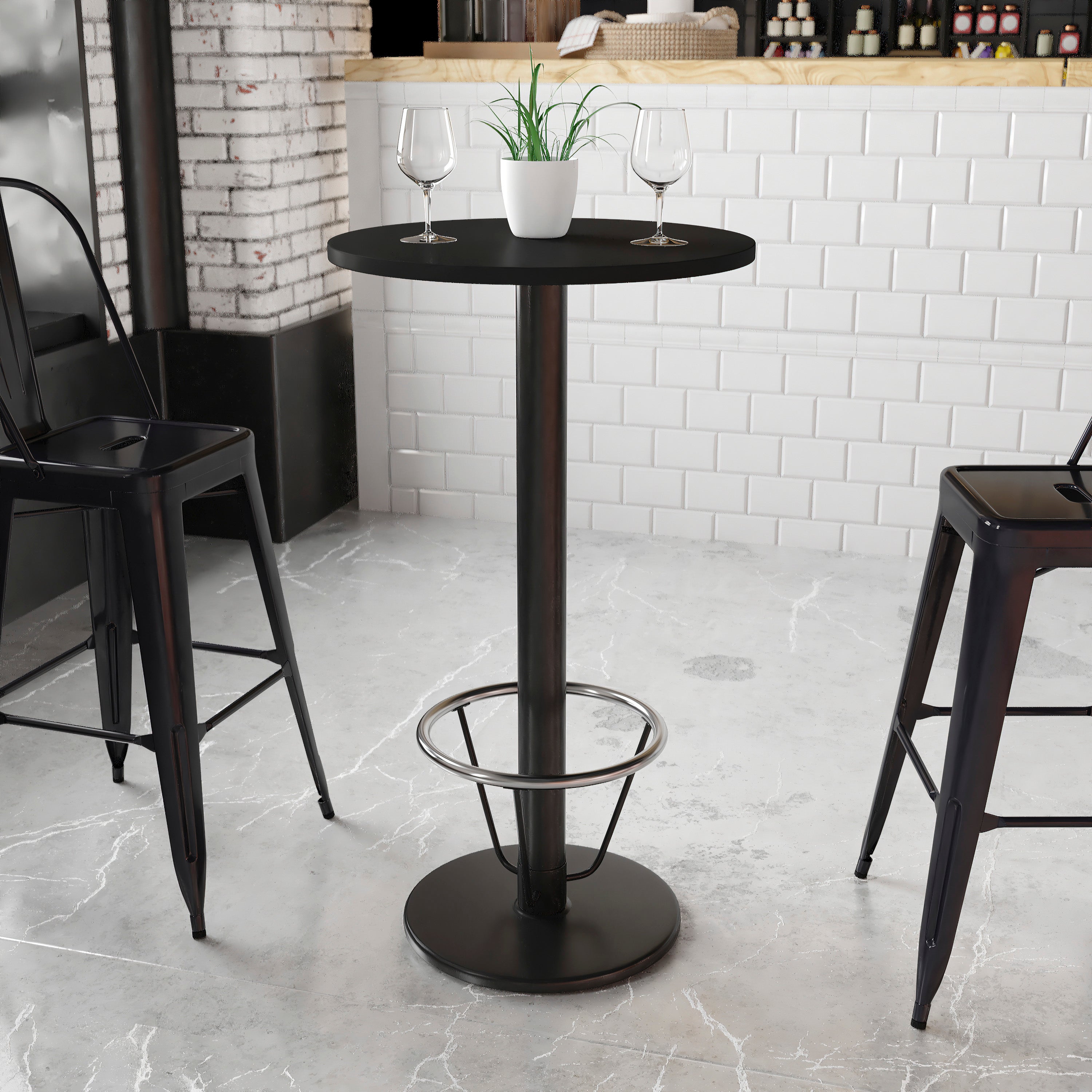24'' Round Laminate Table Top with 18'' Round Bar Height Table Base and Foot Ring-Restaurant Dining Table and Bases - Bar Height-Flash Furniture-Wall2Wall Furnishings