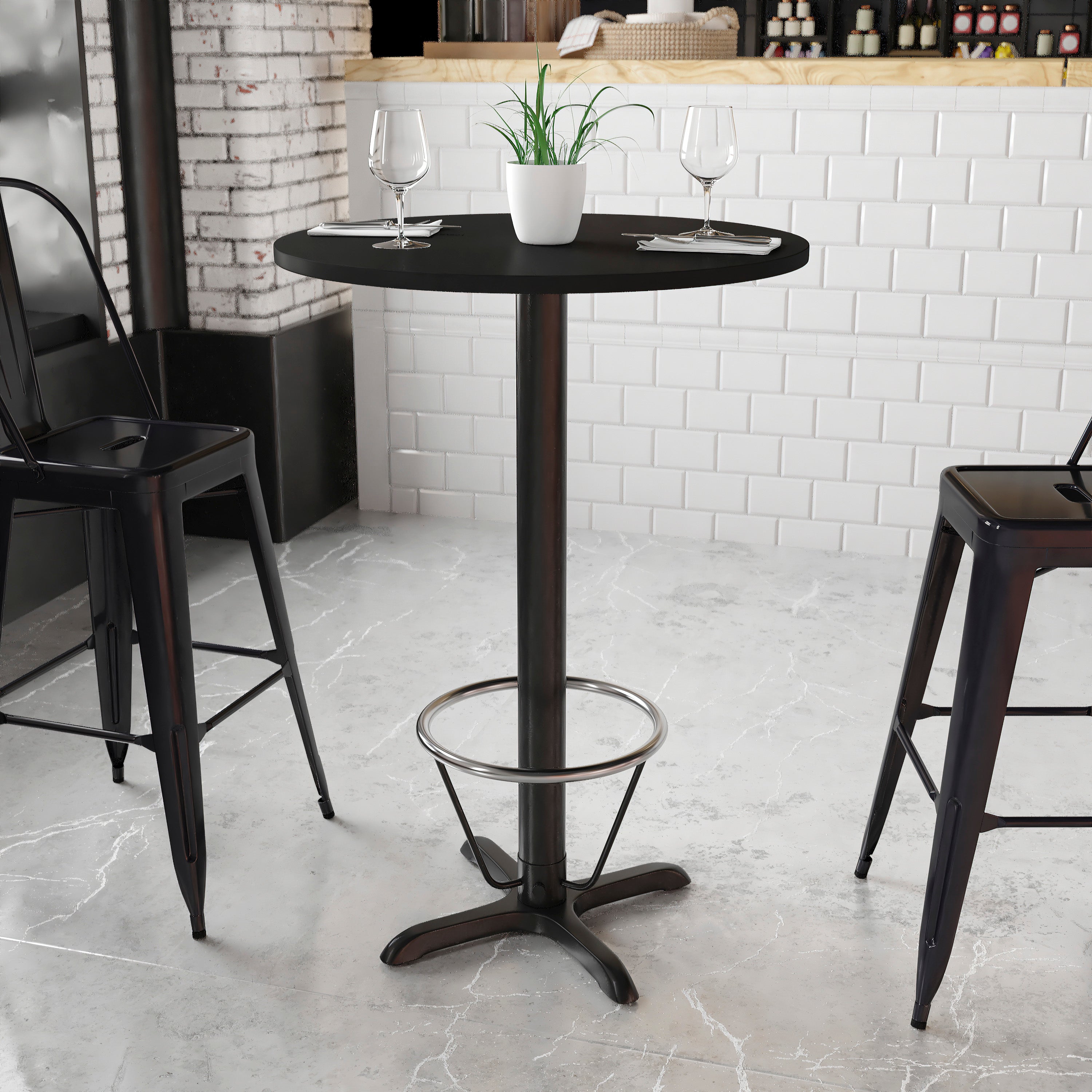 30'' Round Laminate Table Top with 22'' x 22'' Bar Height Table Base and Foot Ring-Restaurant Dining Table and Bases - Bar Height-Flash Furniture-Wall2Wall Furnishings