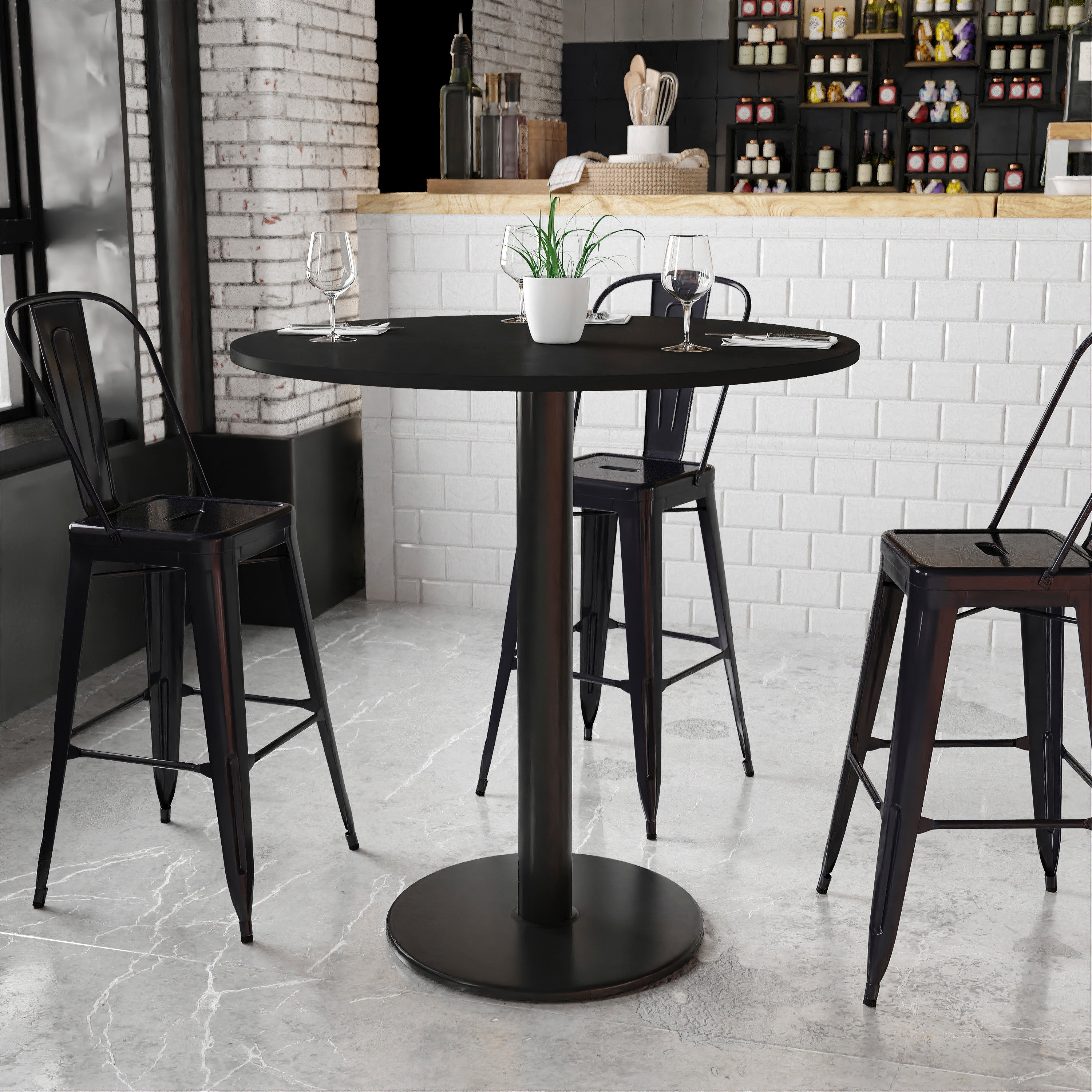 42'' Round Laminate Table Top with 24'' Round Bar Height Table Base-Restaurant Dining Table and Bases - Bar Height-Flash Furniture-Wall2Wall Furnishings
