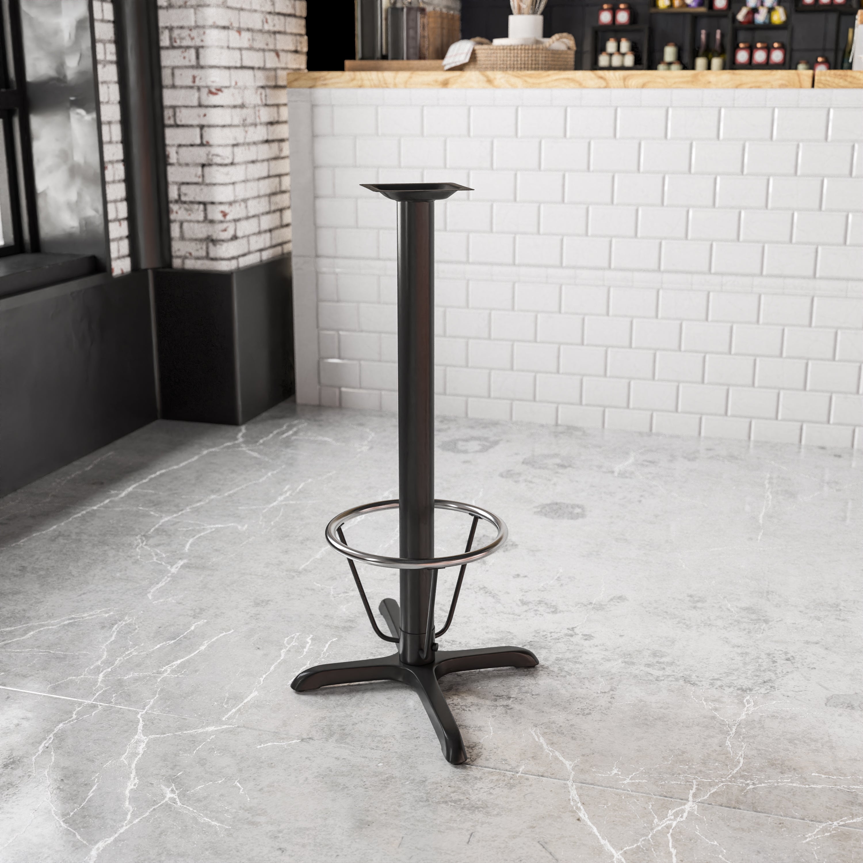 23.5'' x 29.5'' Restaurant Table X-Base with 3'' Dia. Bar Height Column and Foot Ring-Restaurant Bar Table Bases-Flash Furniture-Wall2Wall Furnishings