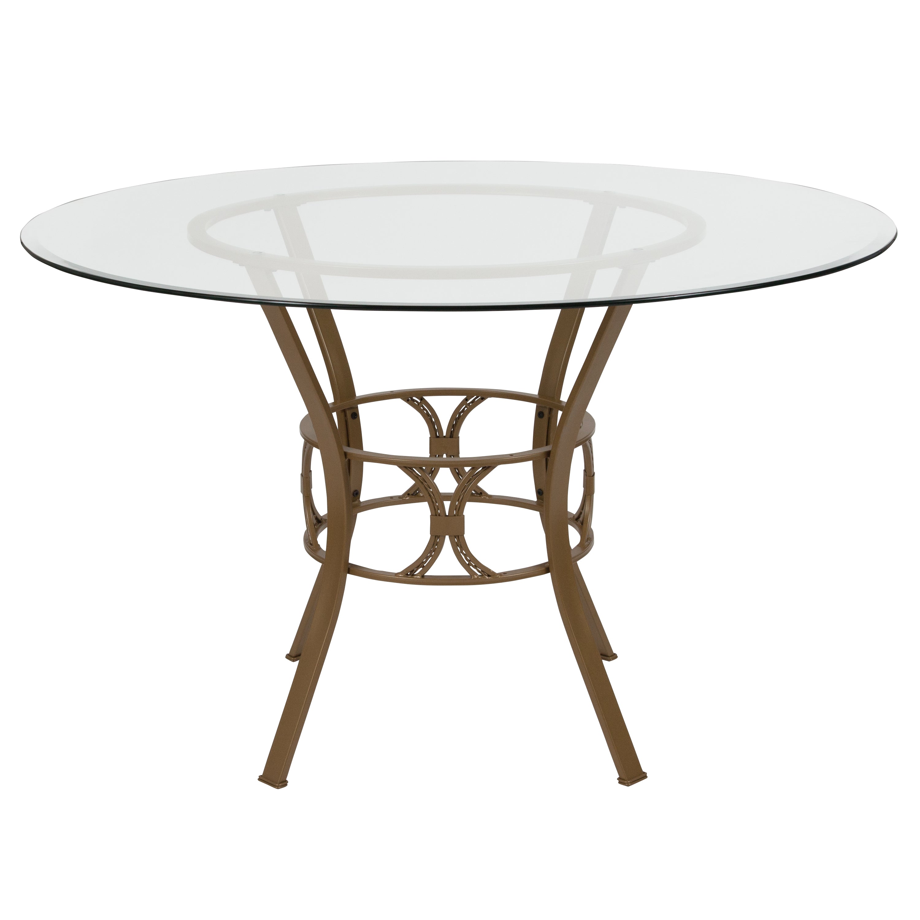 Carlisle 48'' Round Glass Dining Table with Crescent Style Metal Frame-Dining Table-Flash Furniture-Wall2Wall Furnishings