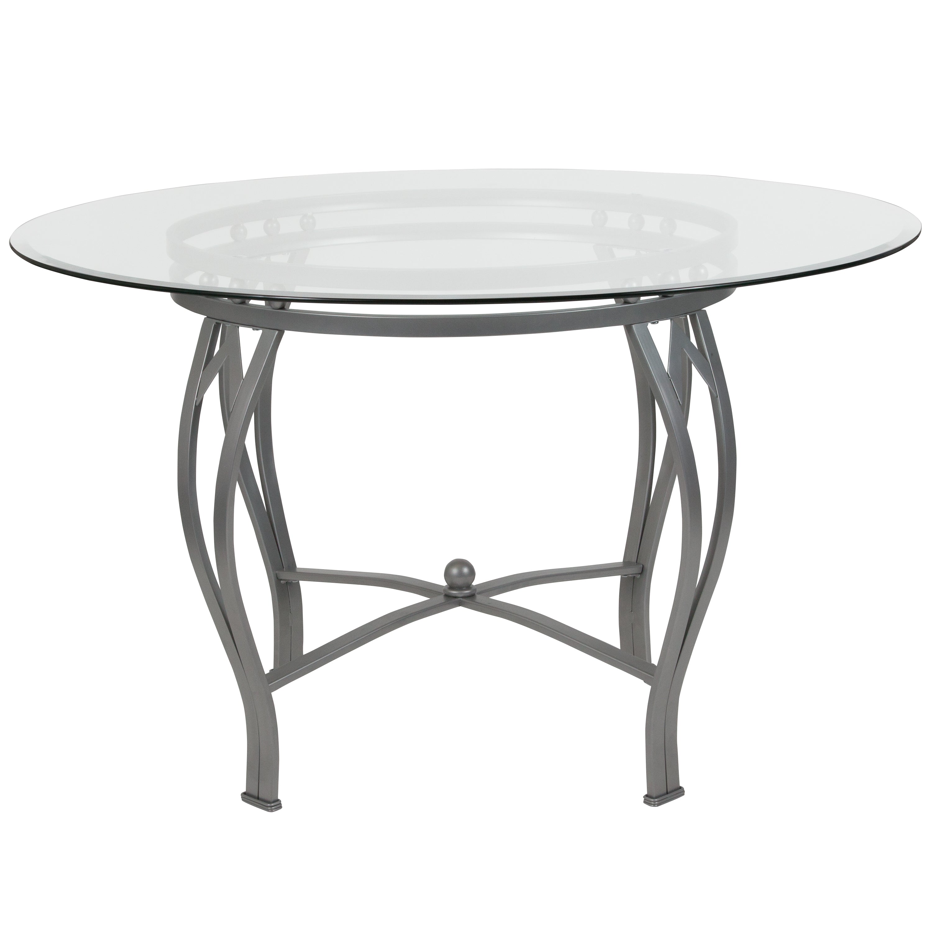 Syracuse 48'' Round Glass Dining Table with Bowed Out Metal Frame-Dining Table-Flash Furniture-Wall2Wall Furnishings