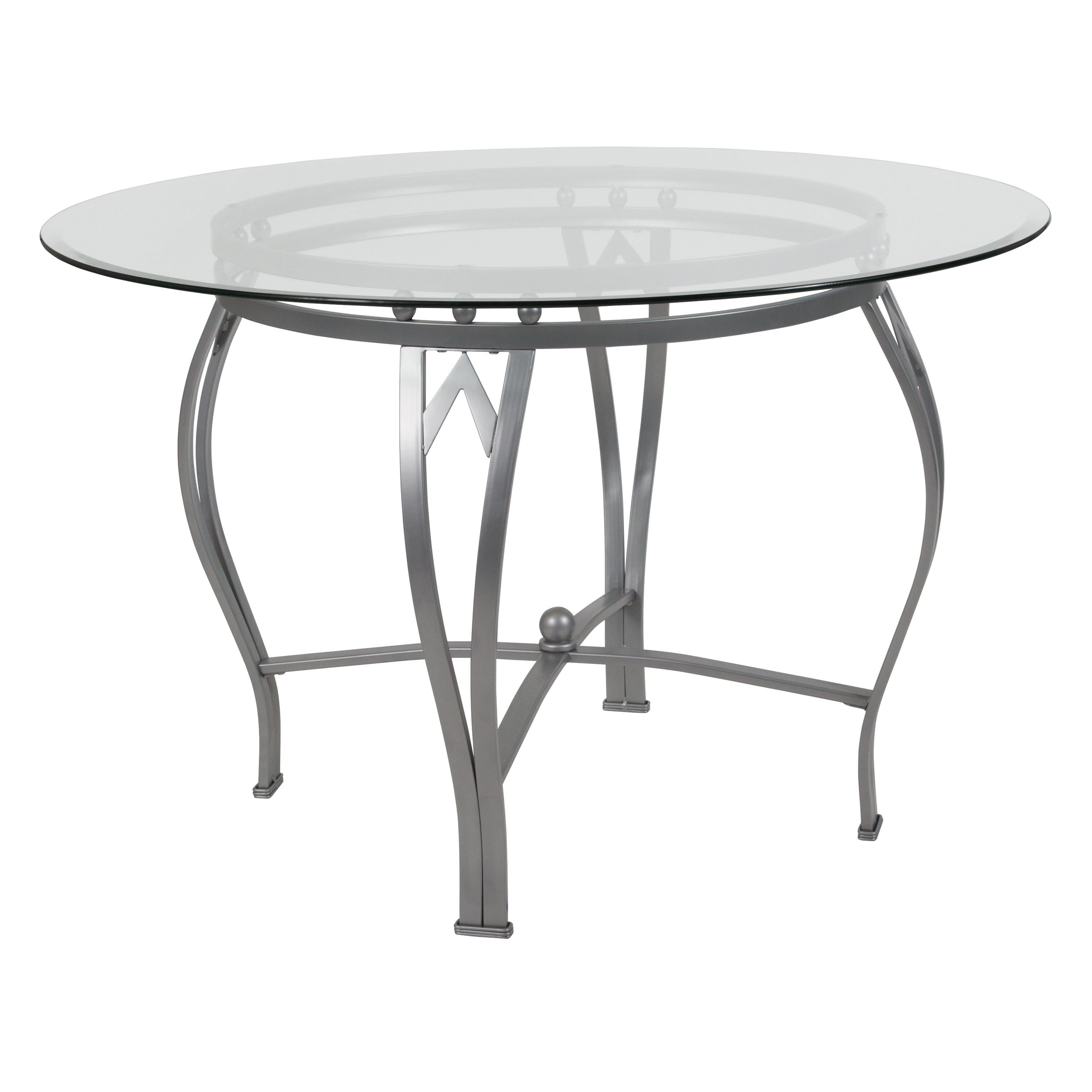 Syracuse 45'' Round Glass Dining Table with Bowed Out Metal Frame-Dining Table-Flash Furniture-Wall2Wall Furnishings