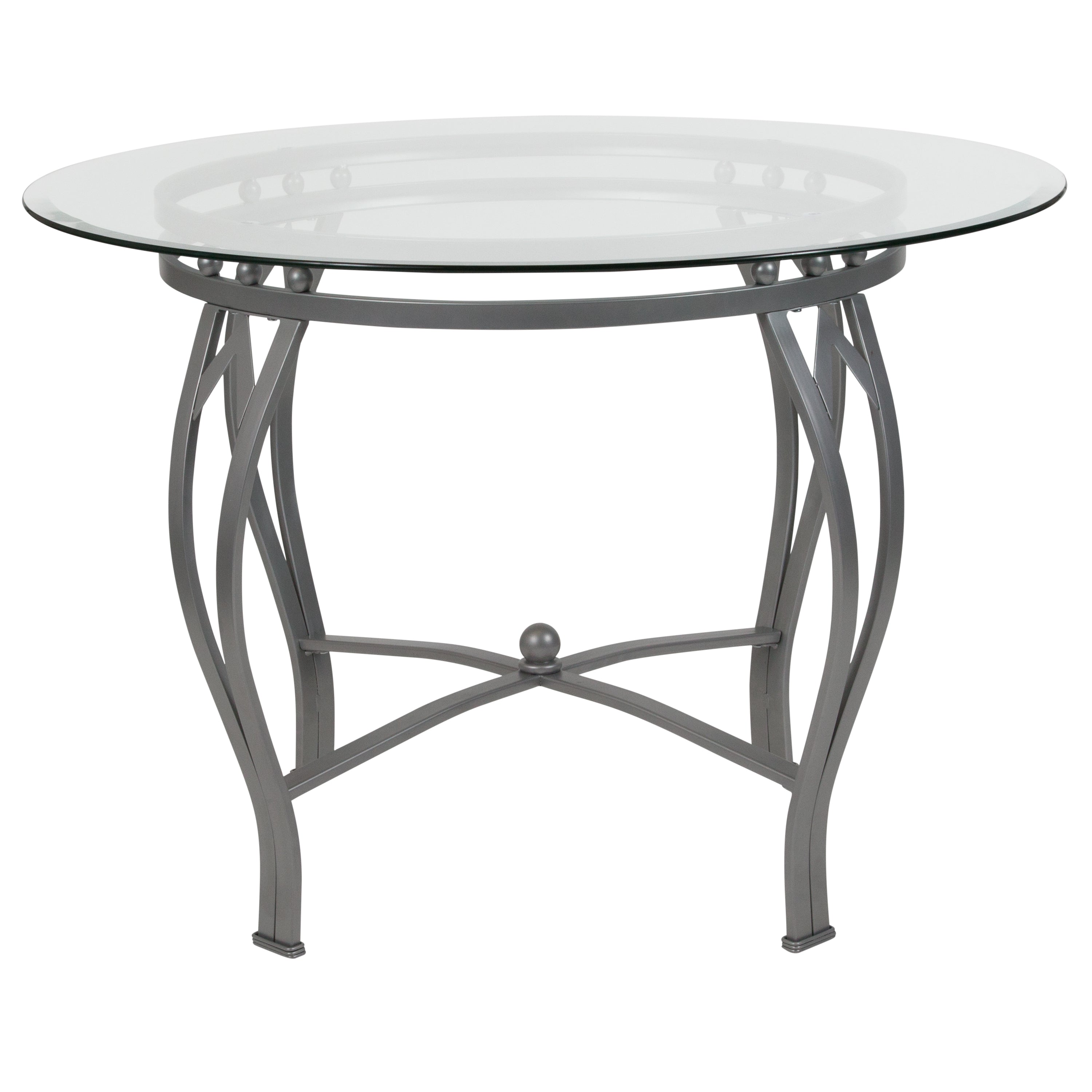 Syracuse 42'' Round Glass Dining Table with Bowed Out Metal Frame-Dining Table-Flash Furniture-Wall2Wall Furnishings