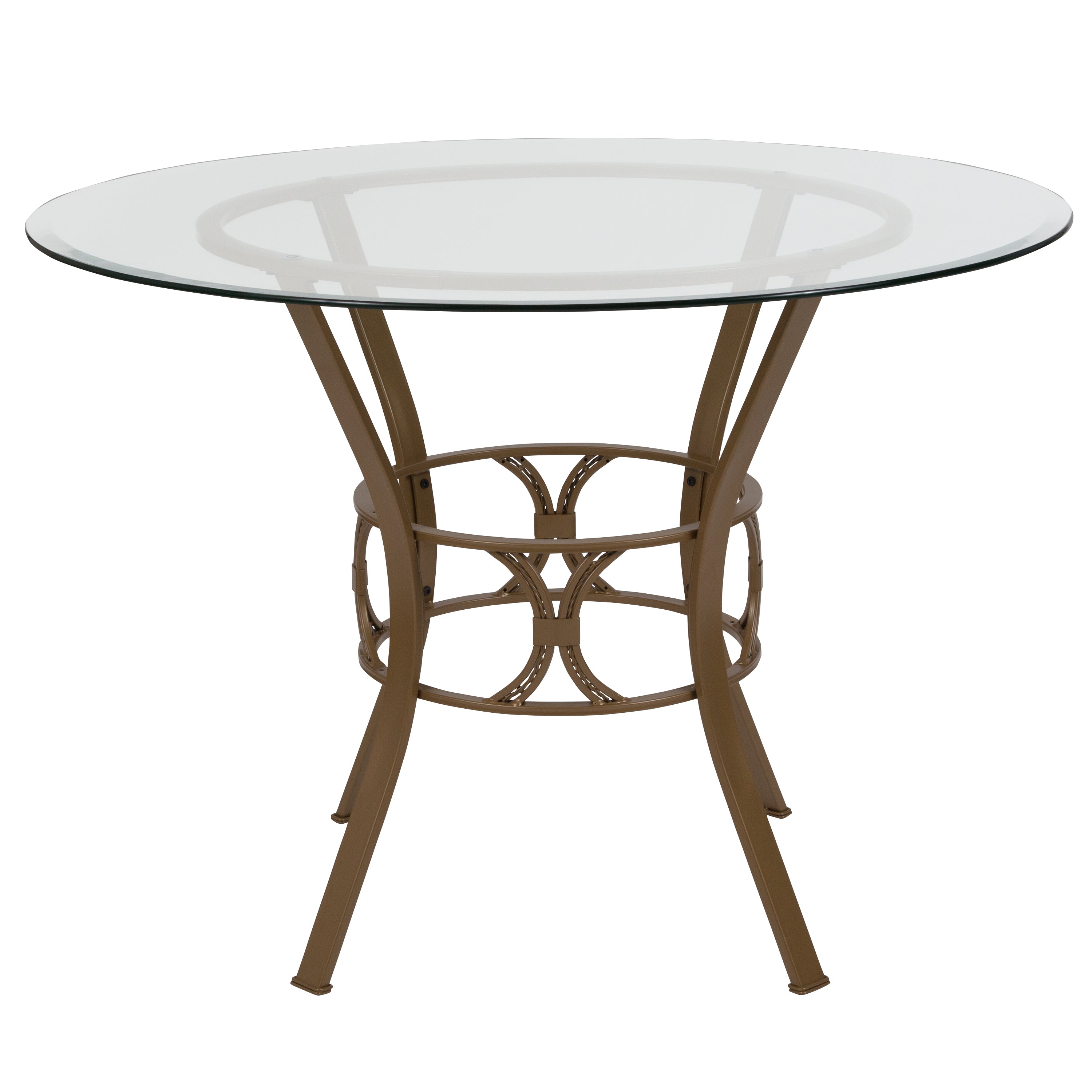 Carlisle 42'' Round Glass Dining Table with Crescent Style Metal Frame-Dining Table-Flash Furniture-Wall2Wall Furnishings