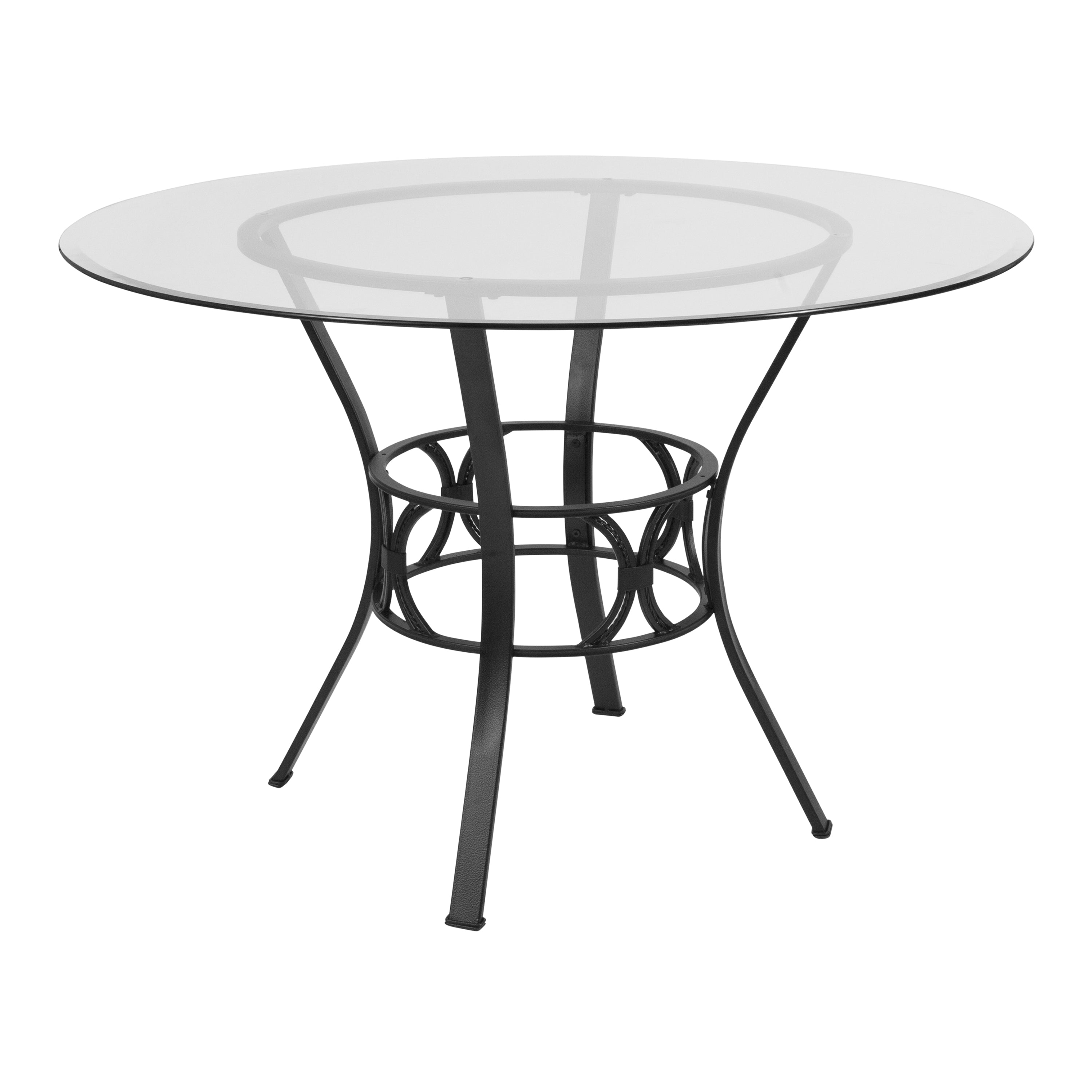 Carlisle 45'' Round Glass Dining Table with Crescent Style Metal Frame-Dining Table-Flash Furniture-Wall2Wall Furnishings