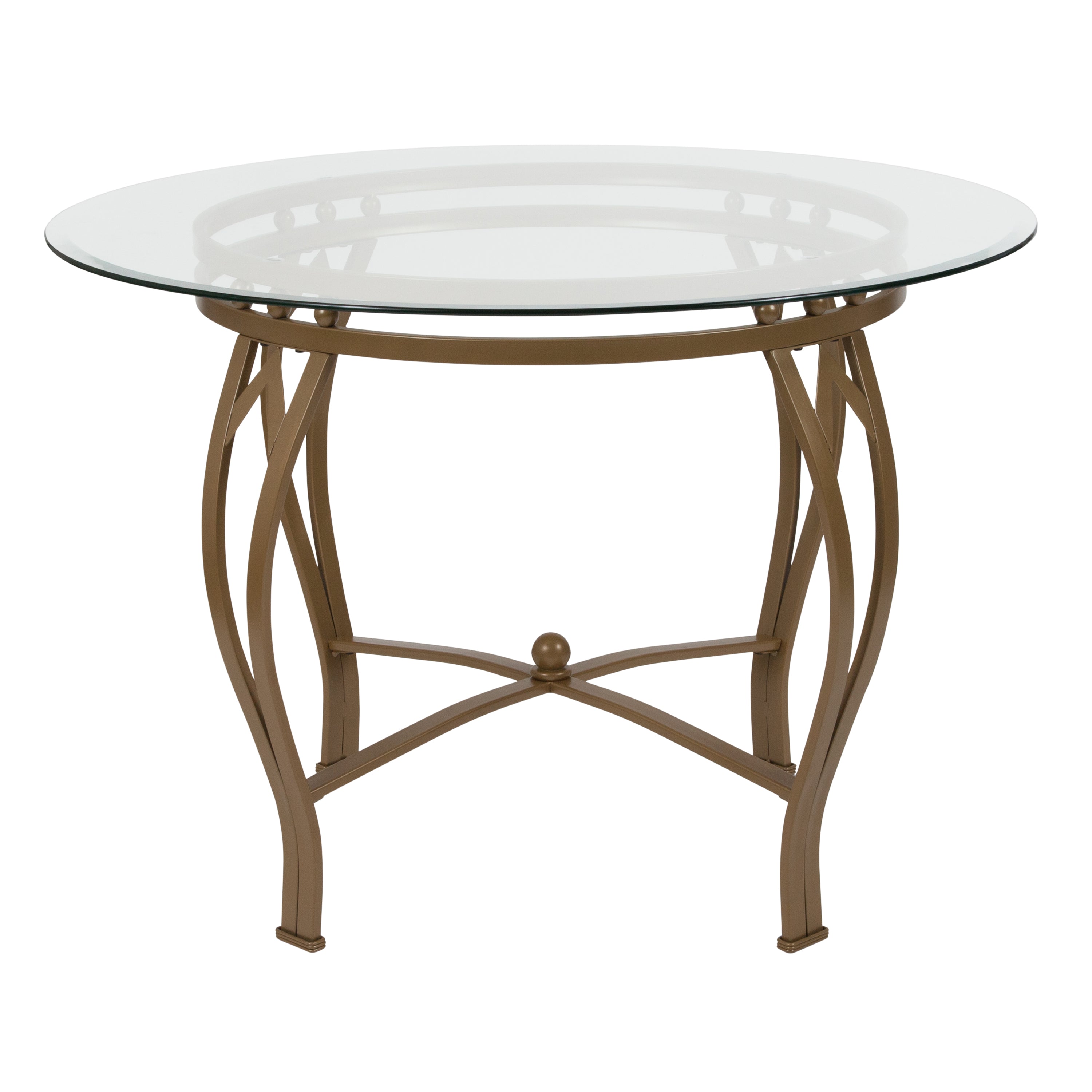 Syracuse 42'' Round Glass Dining Table with Bowed Out Metal Frame-Dining Table-Flash Furniture-Wall2Wall Furnishings