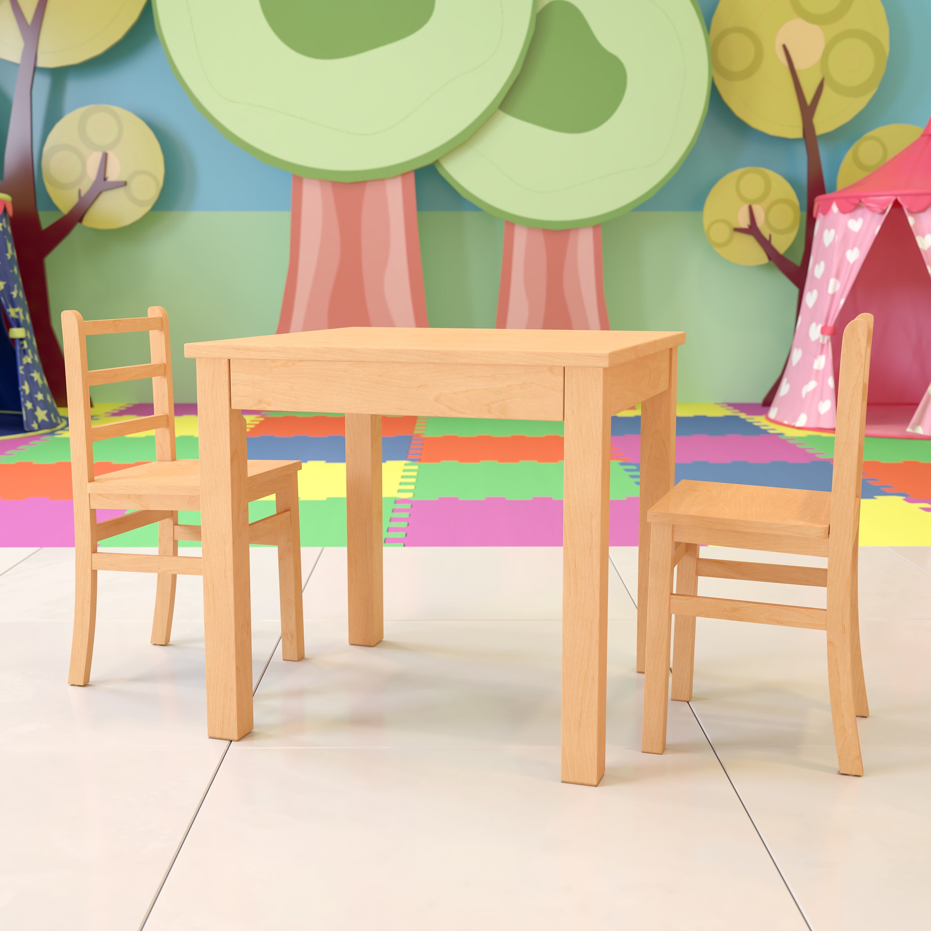 Kids Natural Solid Wood Table and Chair Set for Classroom, Playroom, Kitchen-Square Activity Table Set-Flash Furniture-Wall2Wall Furnishings
