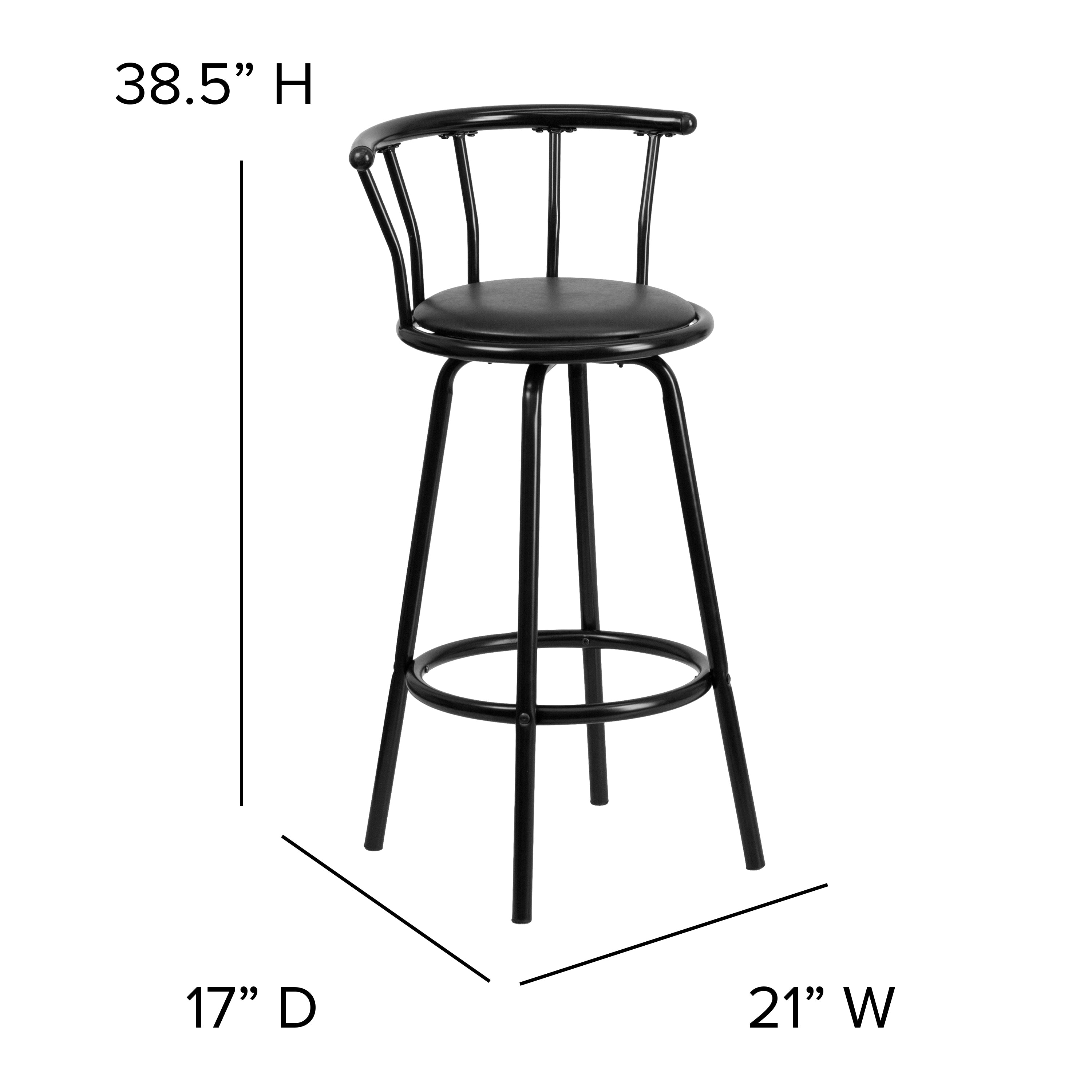 Crown Back Metal Barstool with Vinyl Swivel Seat