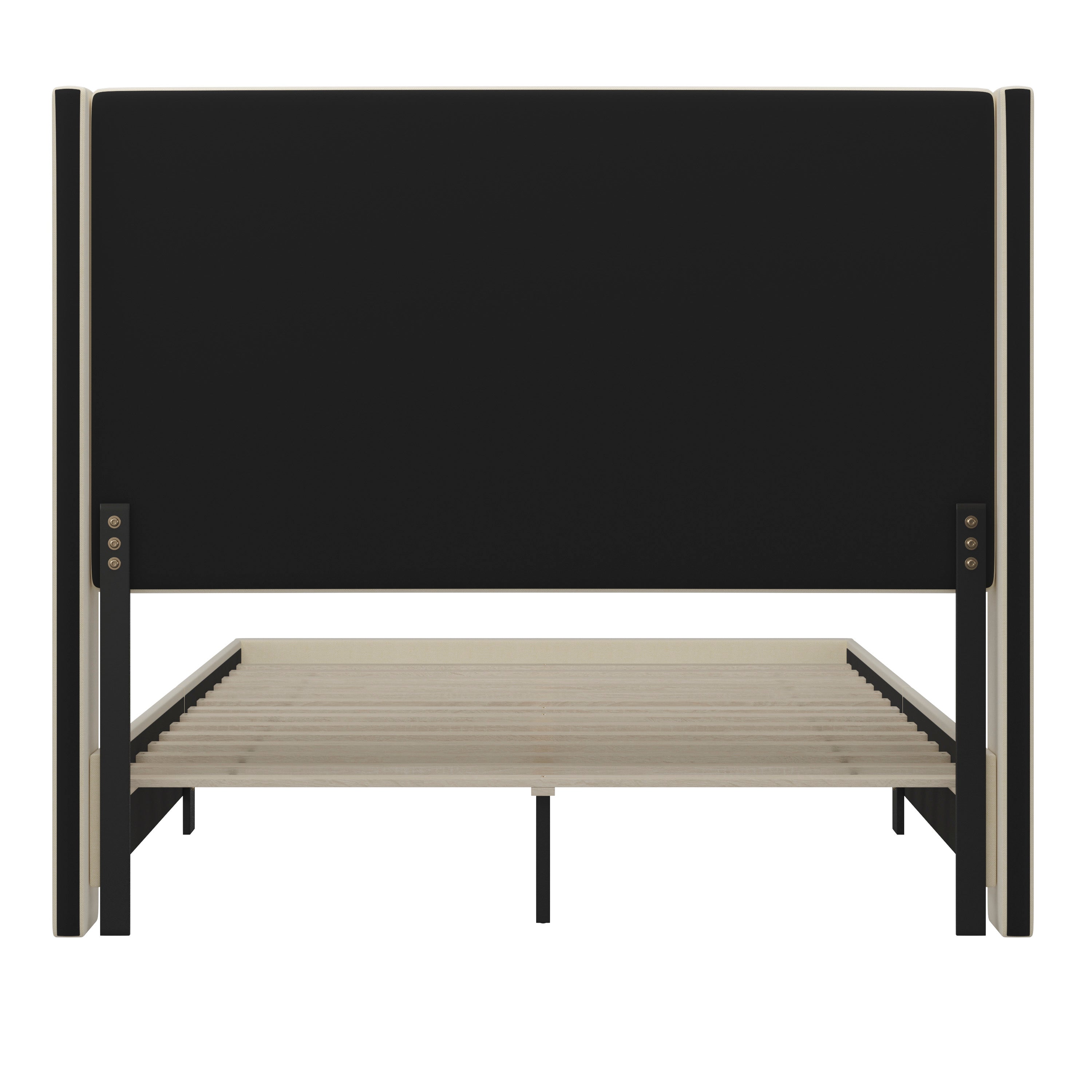 Quinn Upholstered Platform Bed with Channel Stitched Wingback Headboard, Mattress Foundation with Slatted Supports, No Box Spring Needed
