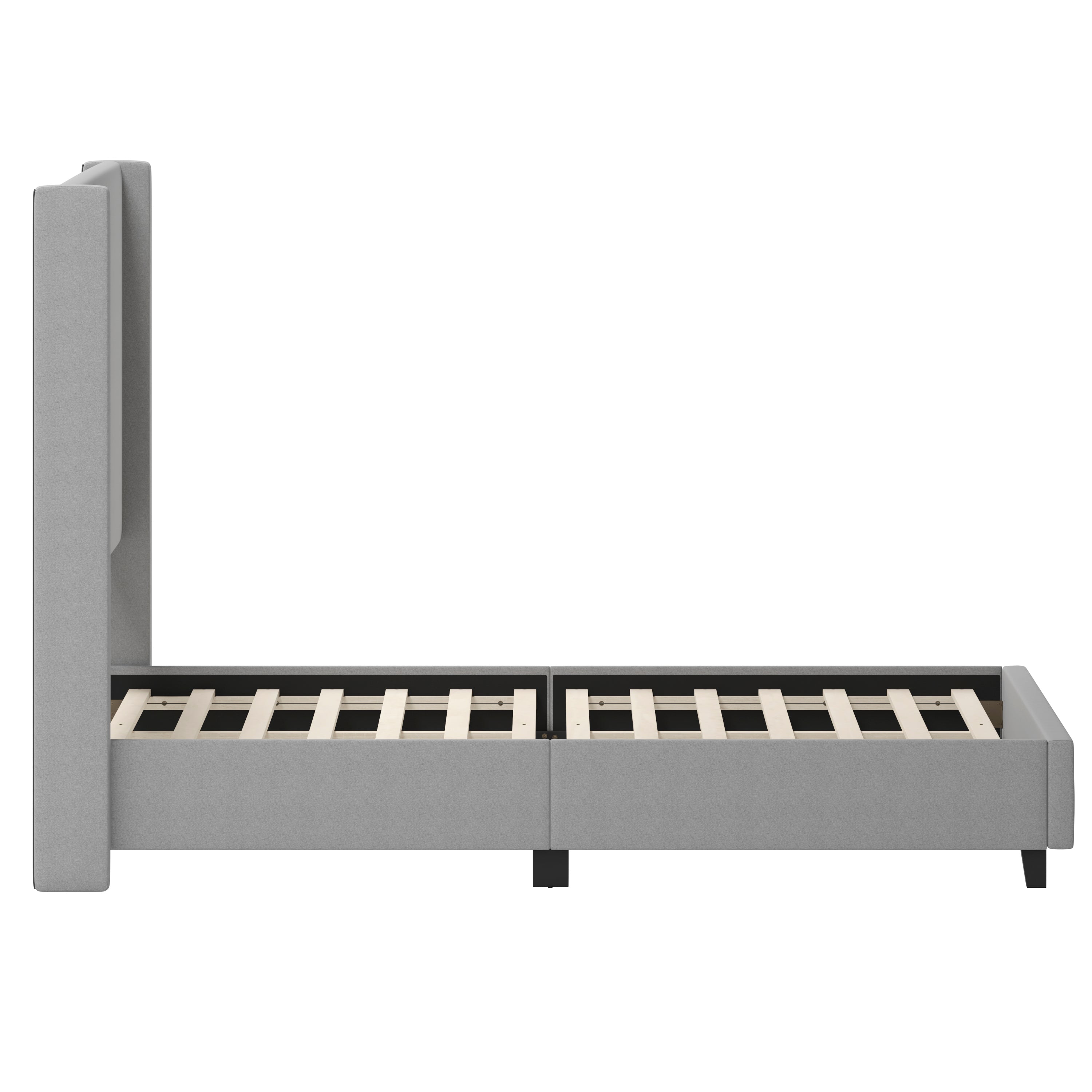 Quinn Upholstered Platform Bed with Channel Stitched Wingback Headboard, Mattress Foundation with Slatted Supports, No Box Spring Needed