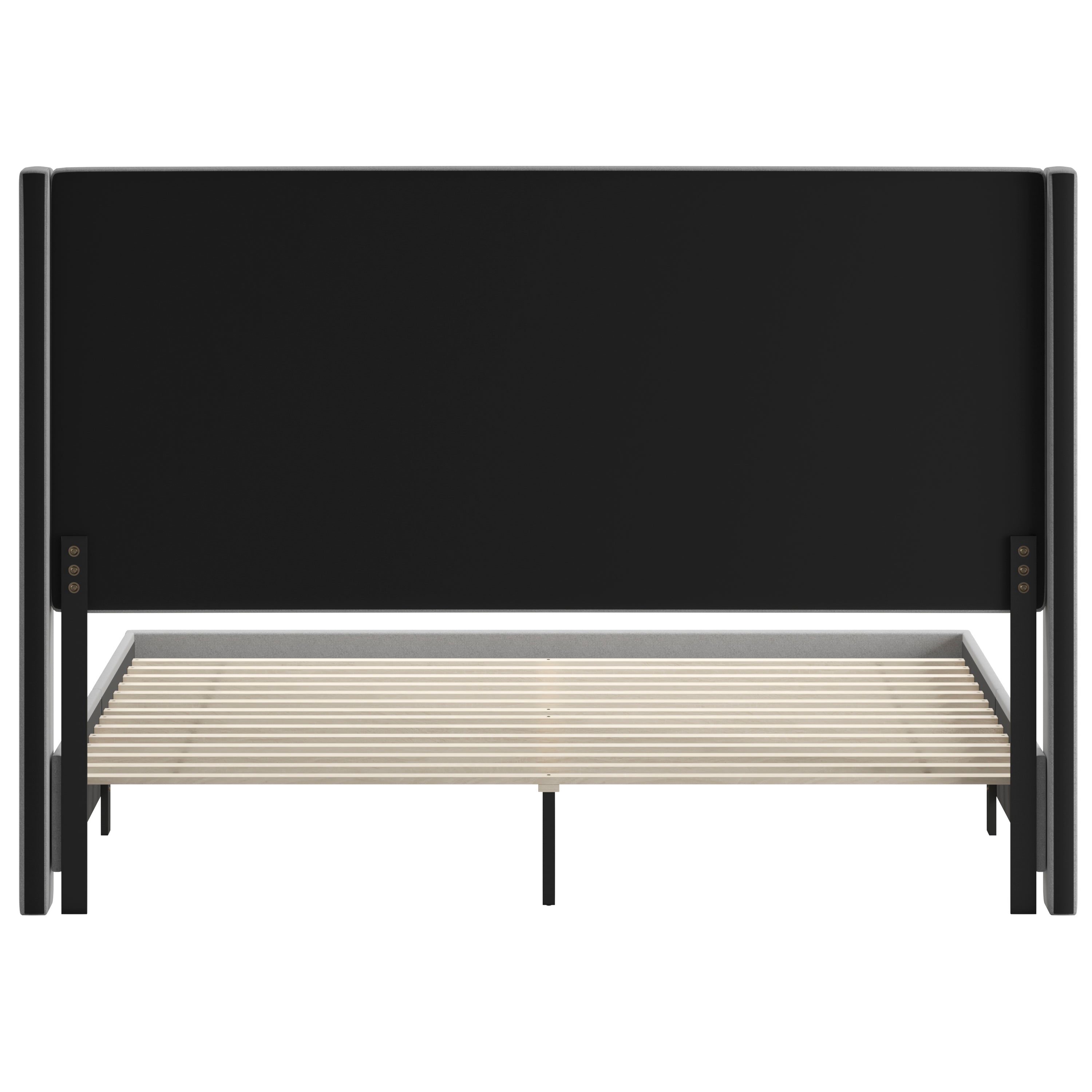 Quinn Upholstered Platform Bed with Channel Stitched Wingback Headboard, Mattress Foundation with Slatted Supports, No Box Spring Needed