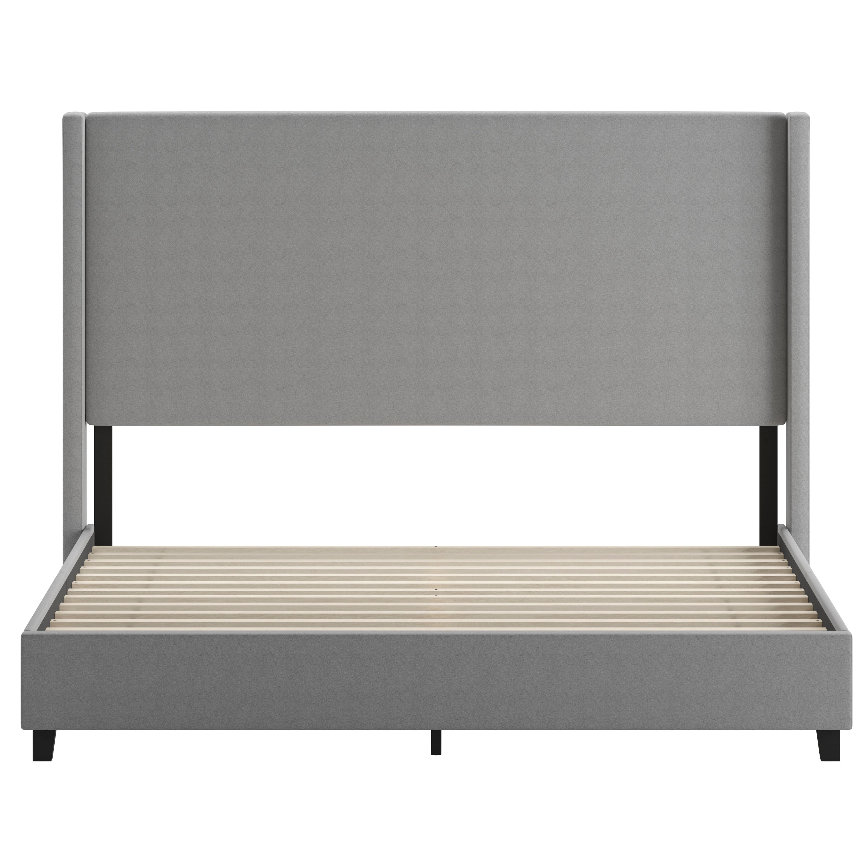 Quinn Upholstered Platform Bed with Channel Stitched Wingback Headboard, Mattress Foundation with Slatted Supports, No Box Spring Needed
