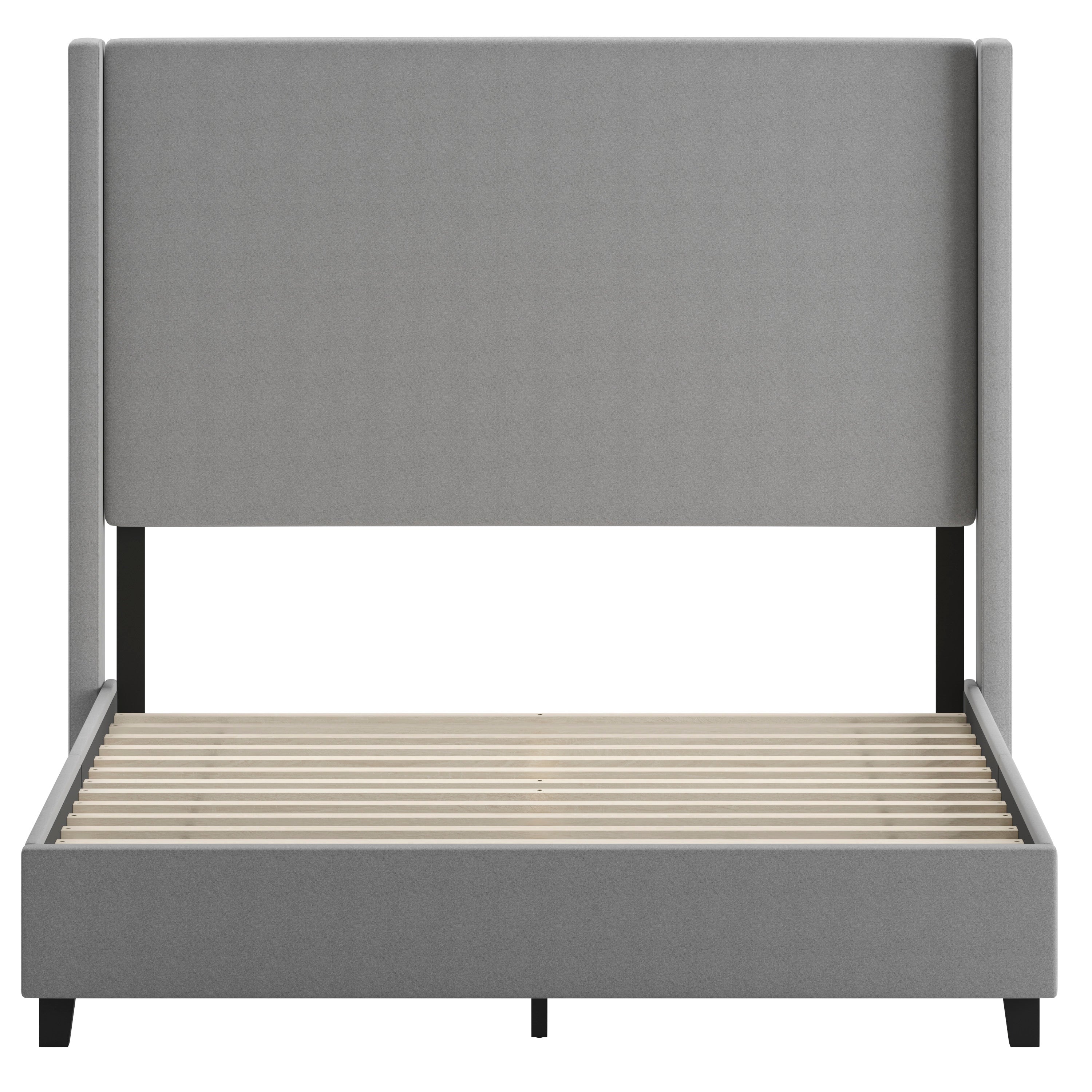 Quinn Upholstered Platform Bed with Channel Stitched Wingback Headboard, Mattress Foundation with Slatted Supports, No Box Spring Needed