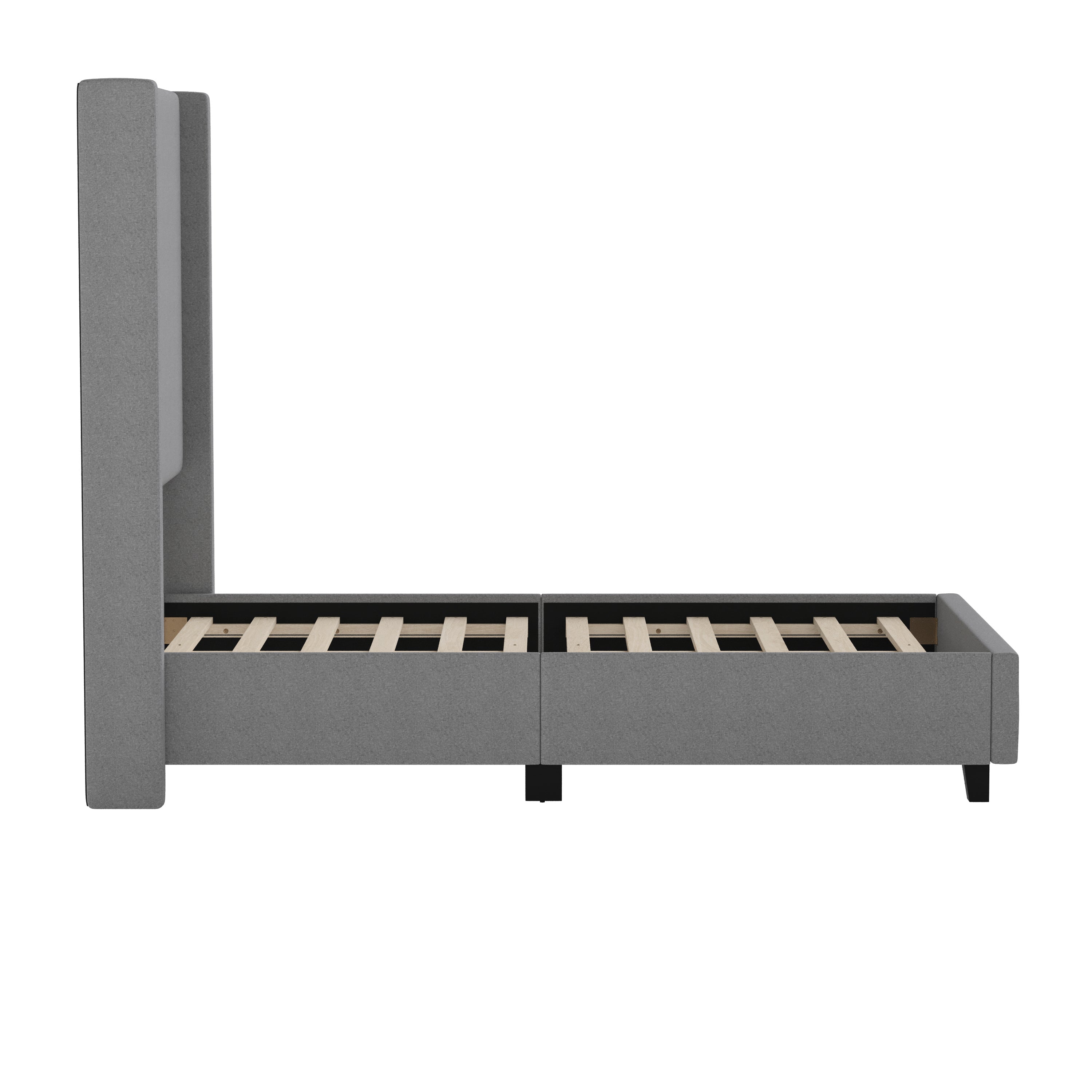 Quinn Upholstered Platform Bed with Channel Stitched Wingback Headboard, Mattress Foundation with Slatted Supports, No Box Spring Needed