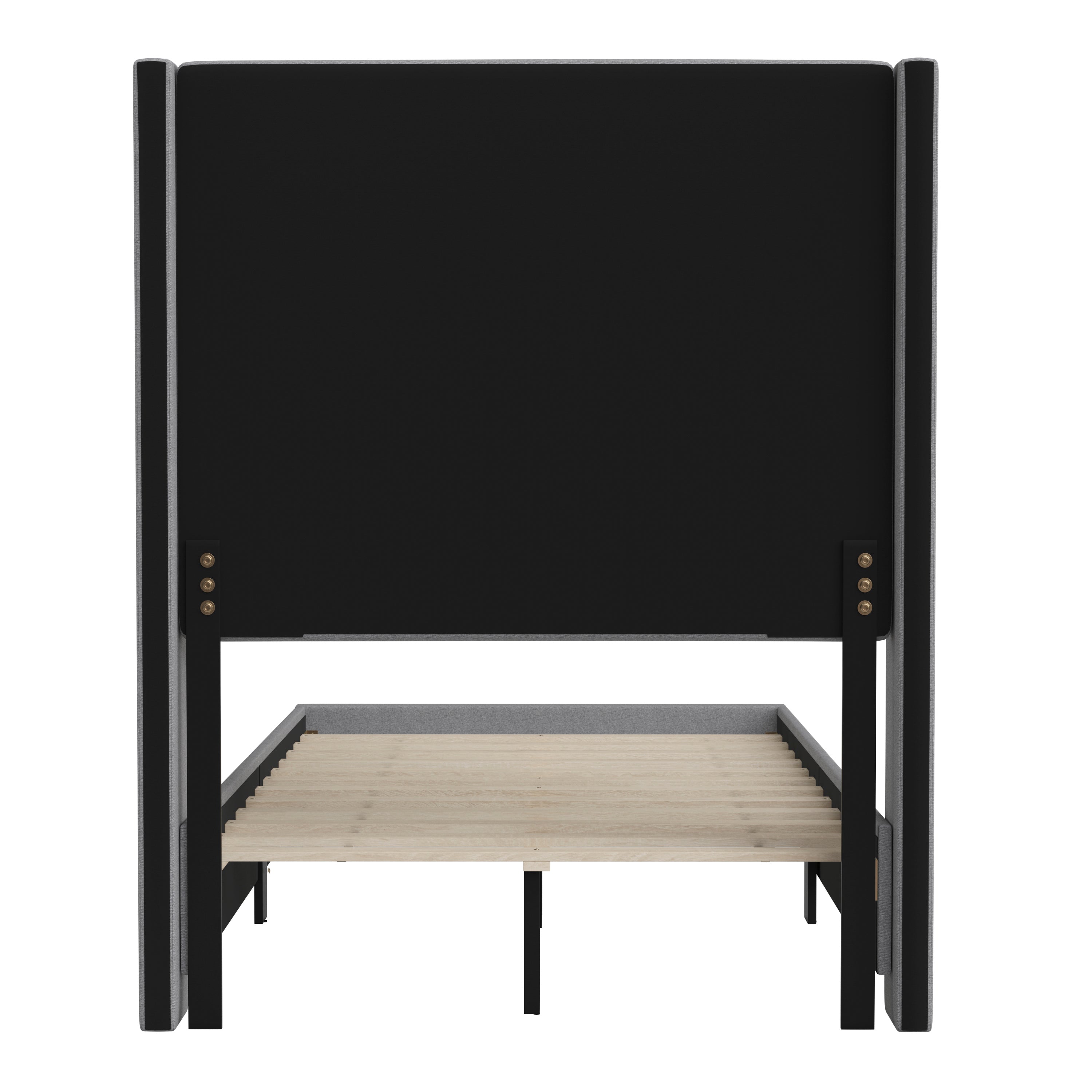 Quinn Upholstered Platform Bed with Channel Stitched Wingback Headboard, Mattress Foundation with Slatted Supports, No Box Spring Needed