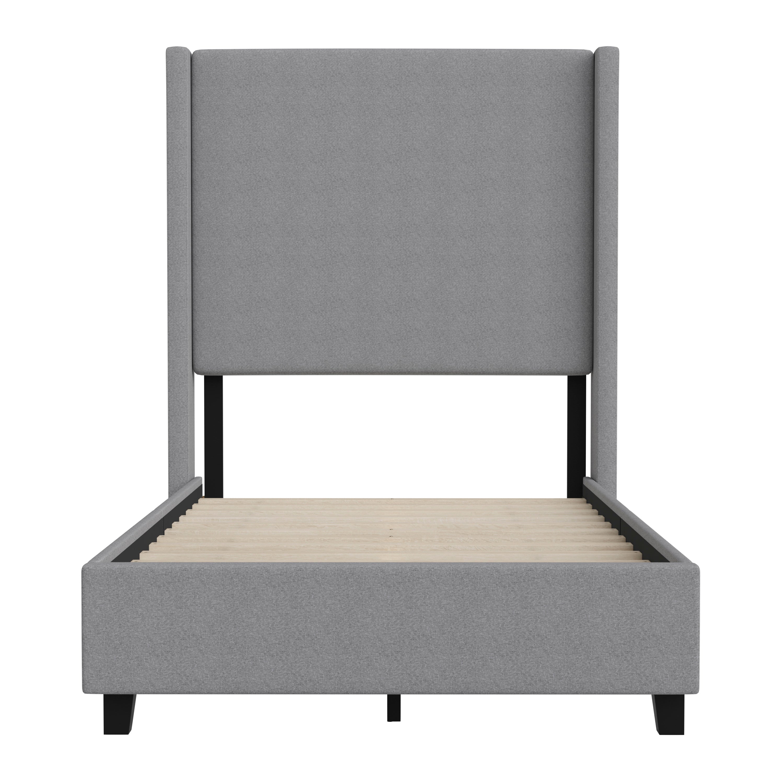 Quinn Upholstered Platform Bed with Channel Stitched Wingback Headboard, Mattress Foundation with Slatted Supports, No Box Spring Needed