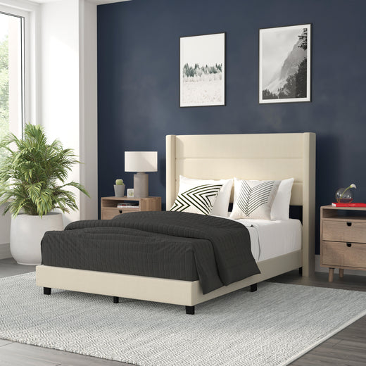 Hollis Upholstered Platform Bed with Wingback Headboard, Mattress Foundation with Slatted Supports, No Box Spring Needed